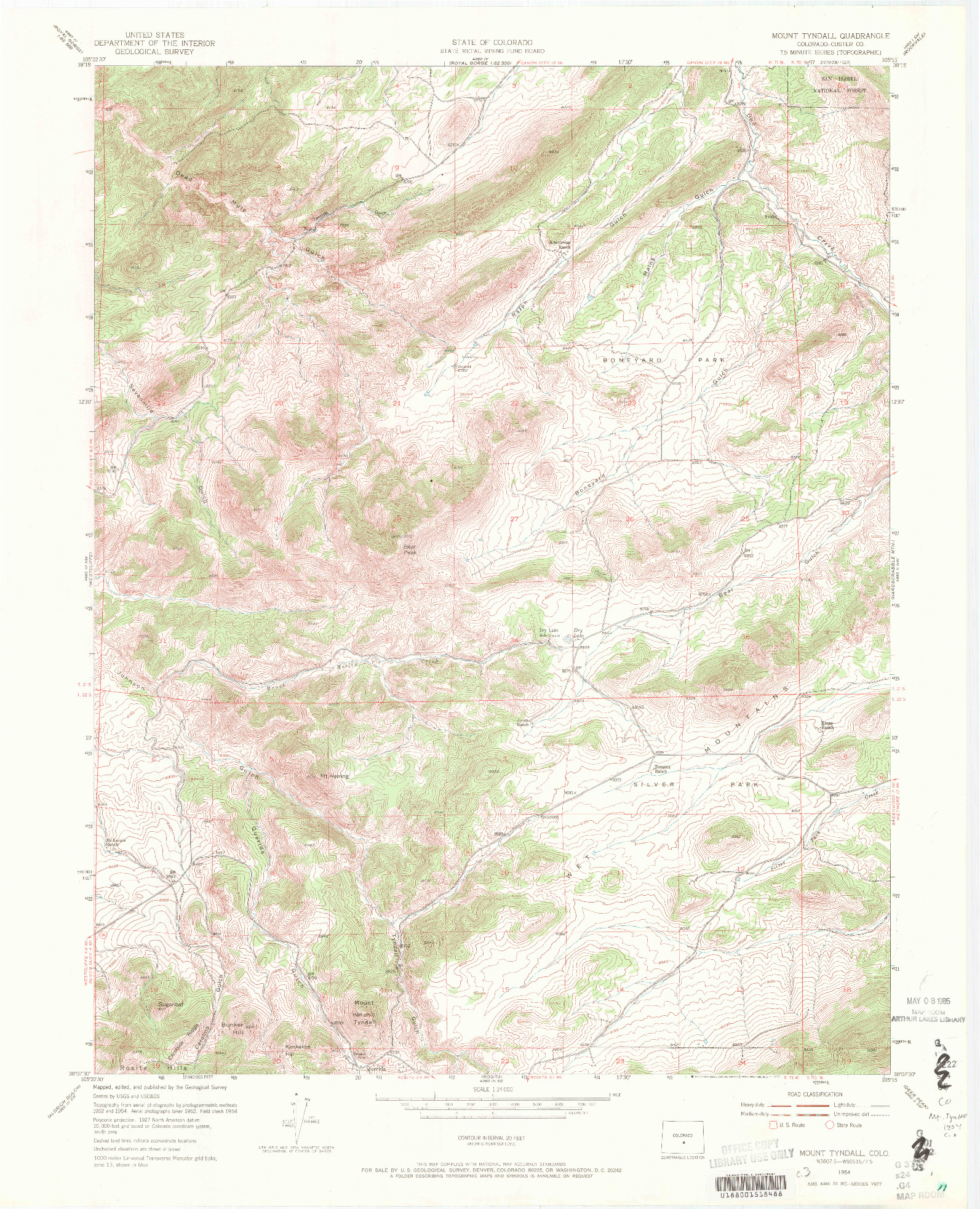 USGS 1:24000-SCALE QUADRANGLE FOR MOUNT TYNDALL, CO 1954