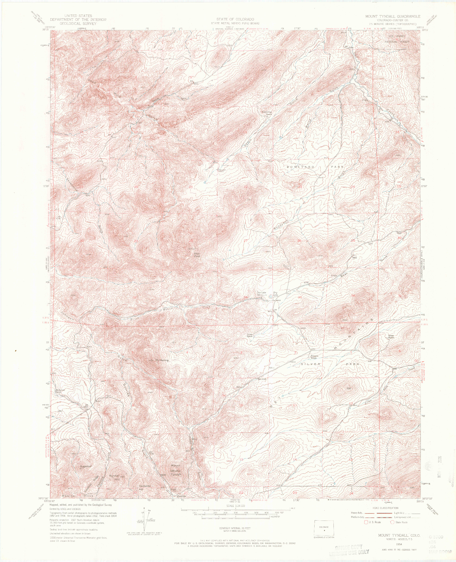 USGS 1:24000-SCALE QUADRANGLE FOR MOUNT TYNDALL, CO 1954