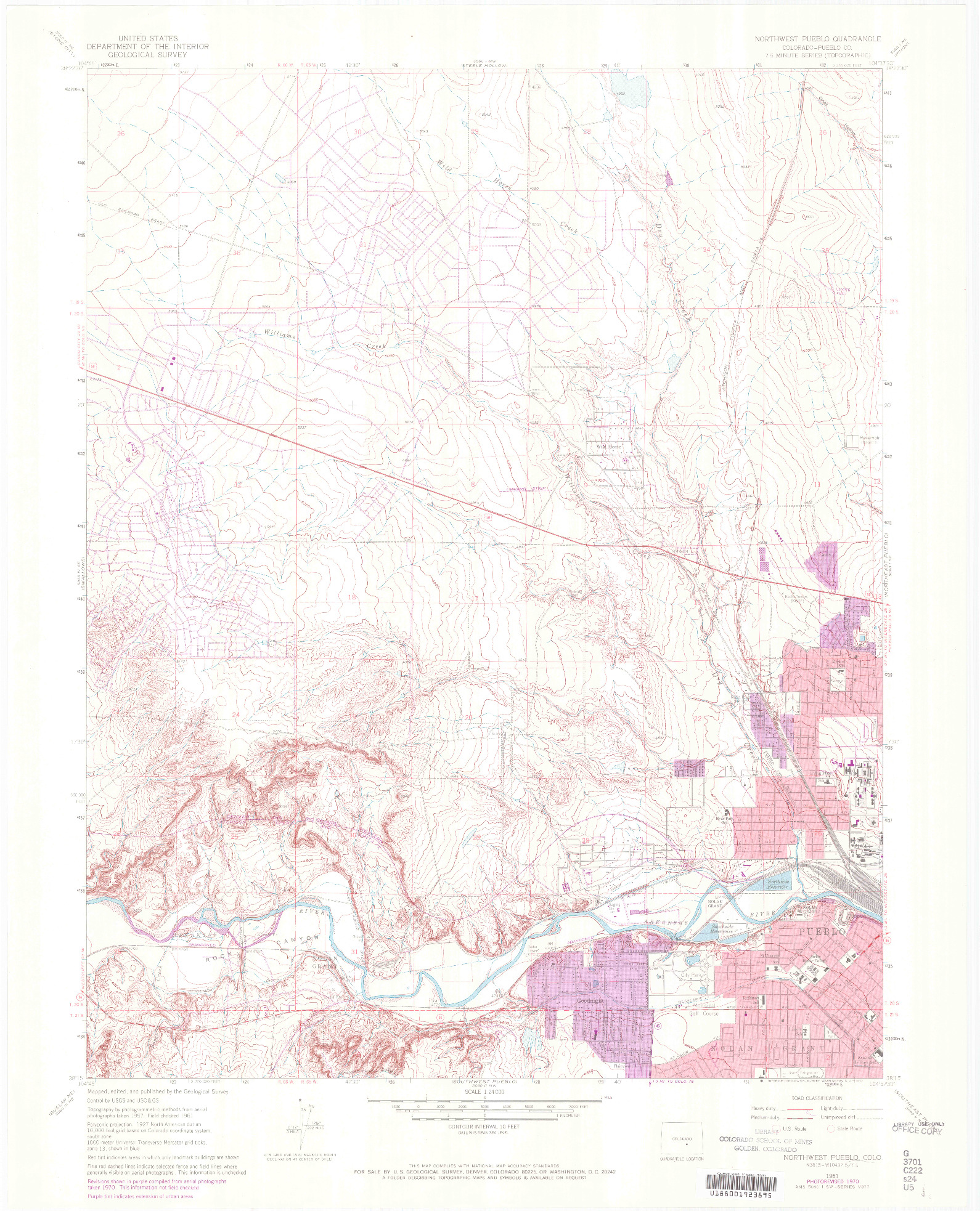 USGS 1:24000-SCALE QUADRANGLE FOR NORTHWEST PUEBLO, CO 1961