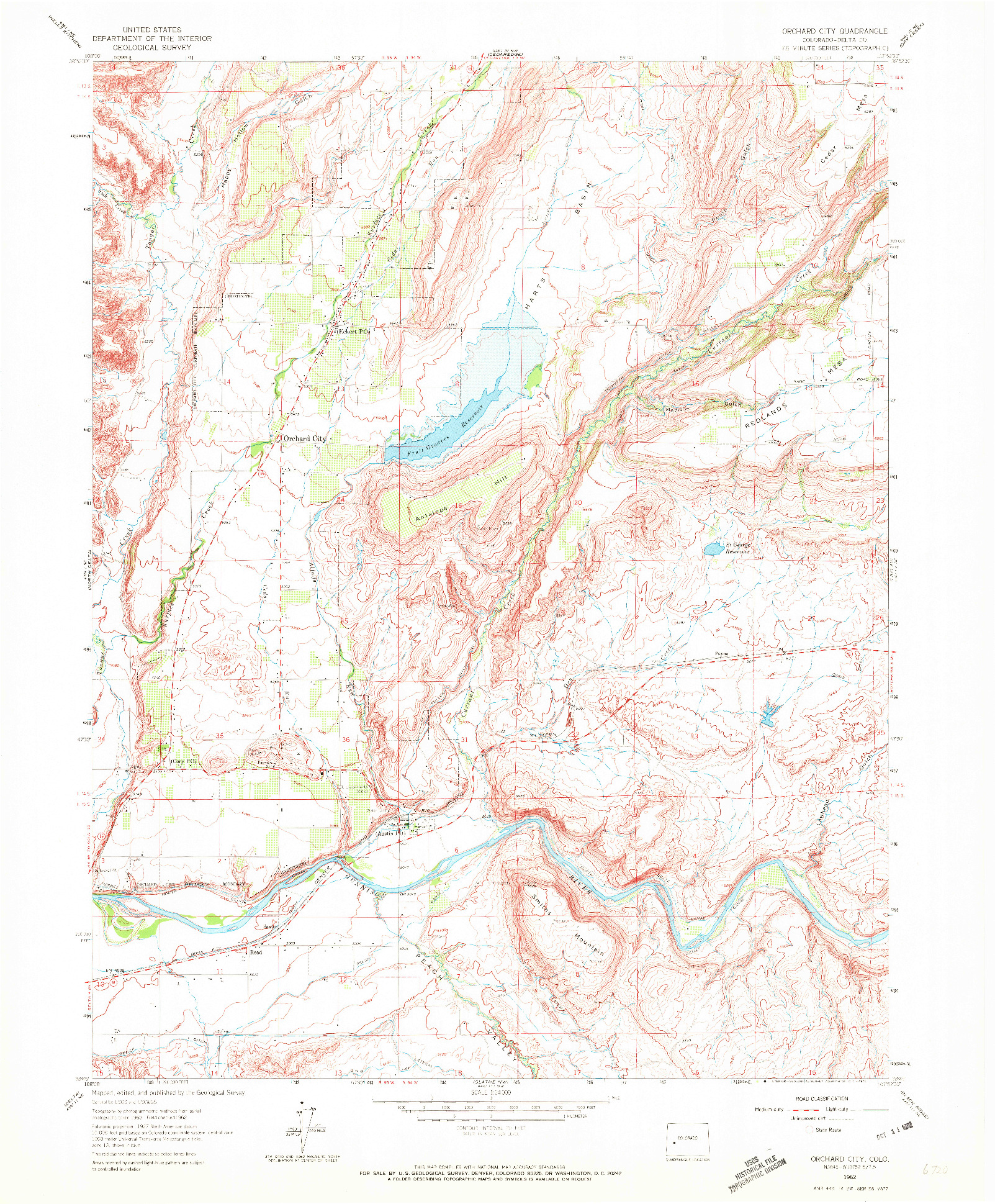 USGS 1:24000-SCALE QUADRANGLE FOR ORCHARD CITY, CO 1962