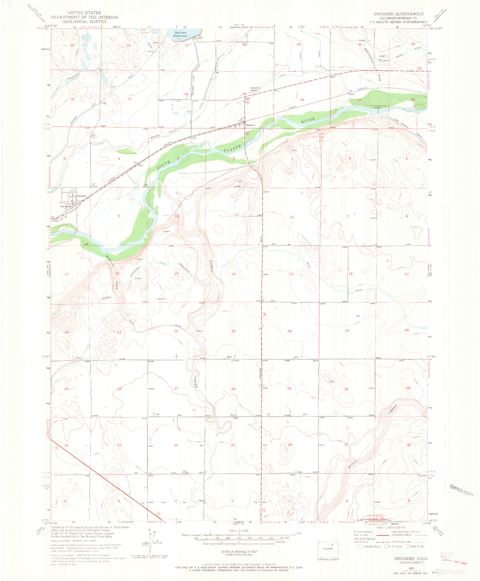 USGS 1:24000-SCALE QUADRANGLE FOR ORCHARD, CO 1951
