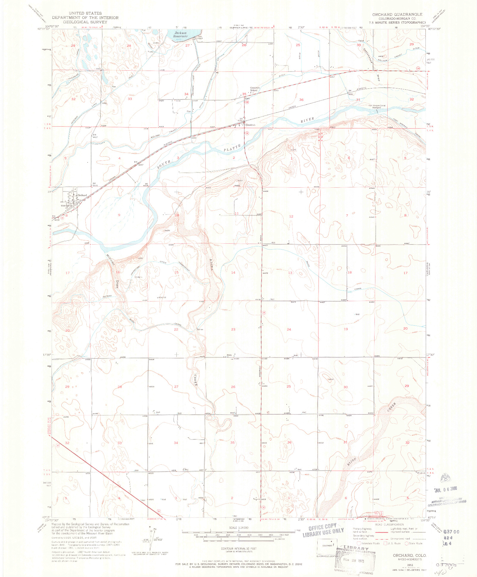 USGS 1:24000-SCALE QUADRANGLE FOR ORCHARD, CO 1951