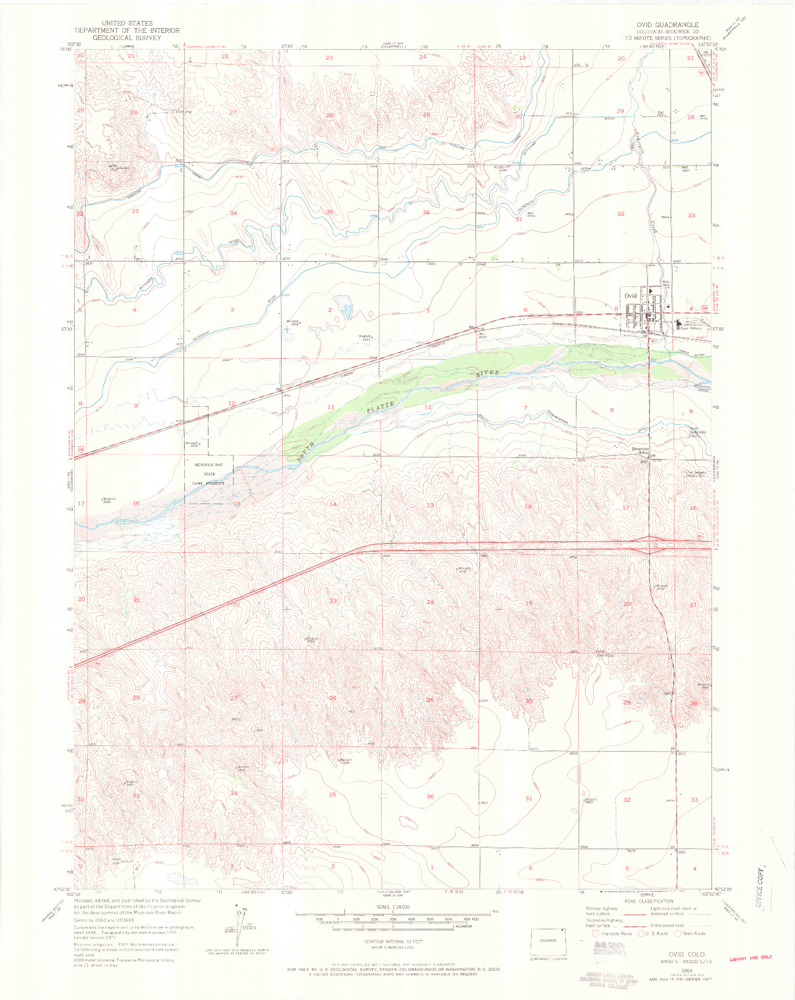 USGS 1:24000-SCALE QUADRANGLE FOR OVID, CO 1953