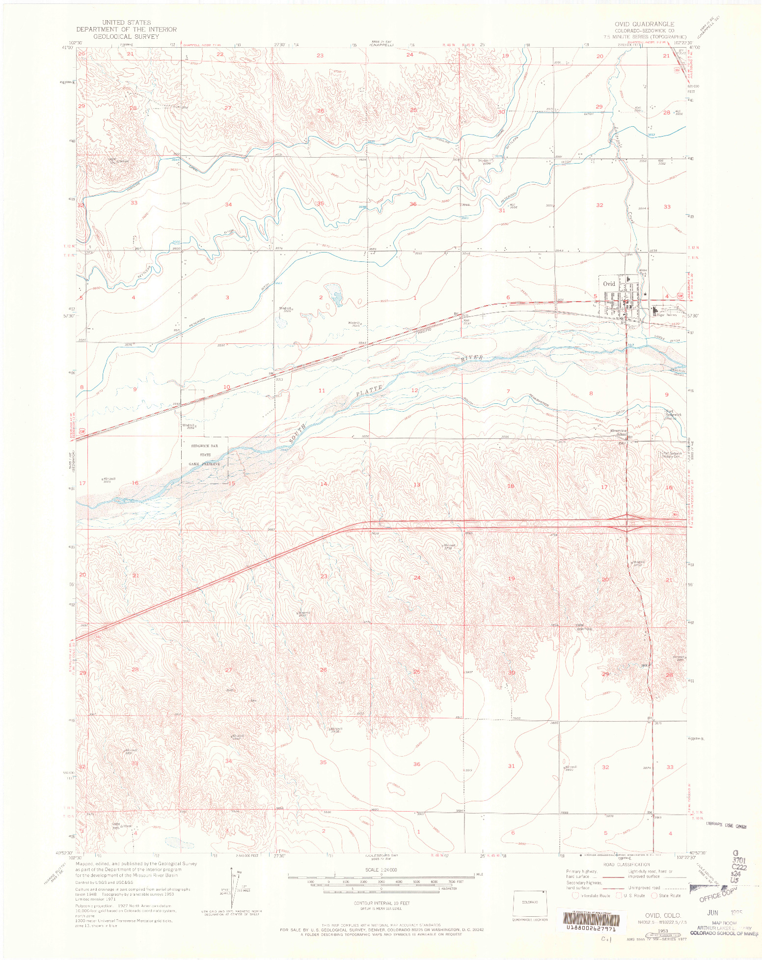 USGS 1:24000-SCALE QUADRANGLE FOR OVID, CO 1953