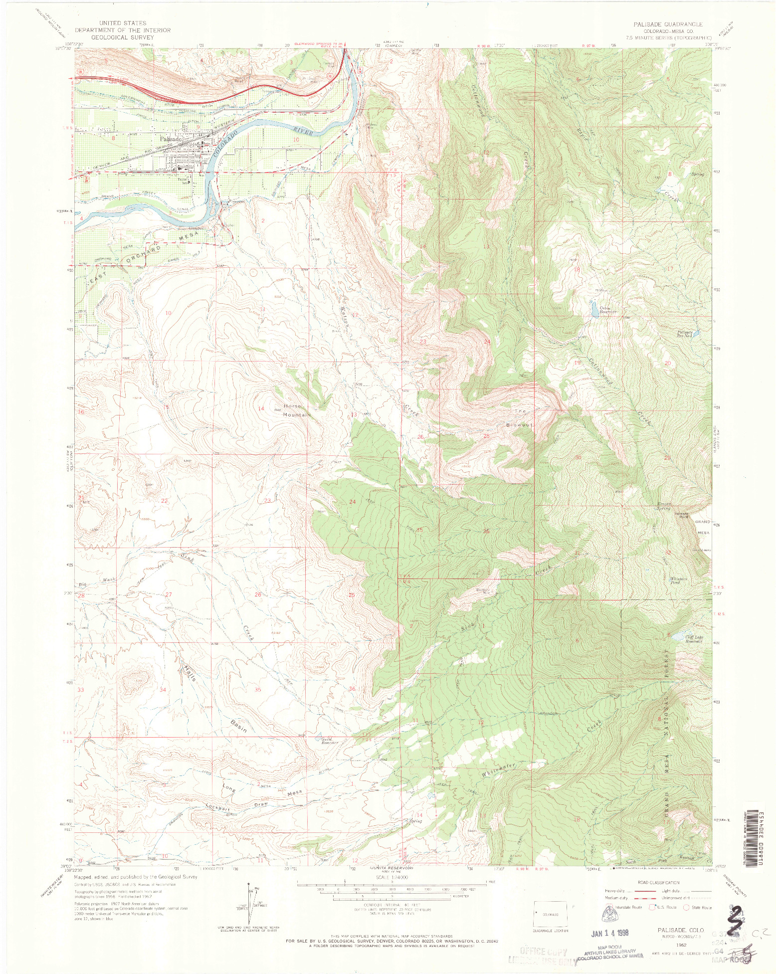 USGS 1:24000-SCALE QUADRANGLE FOR PALISADE, CO 1962