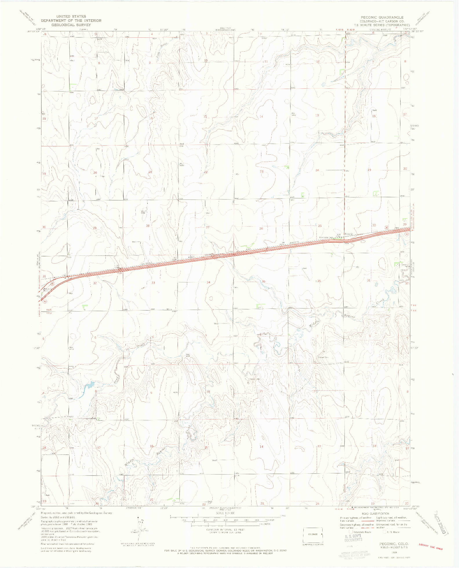 USGS 1:24000-SCALE QUADRANGLE FOR PECONIC, CO 1969