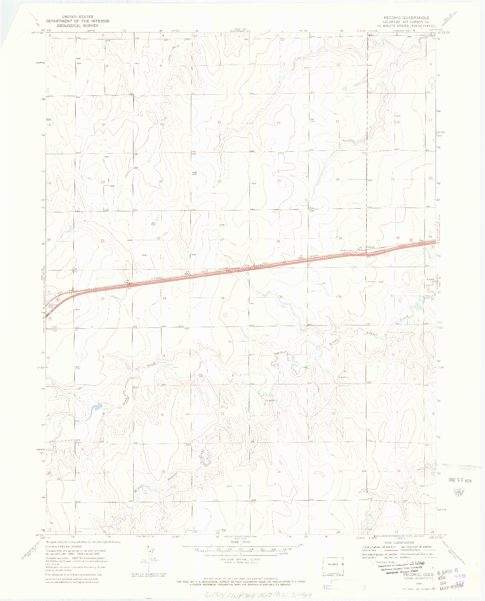 USGS 1:24000-SCALE QUADRANGLE FOR PECONIC, CO 1969