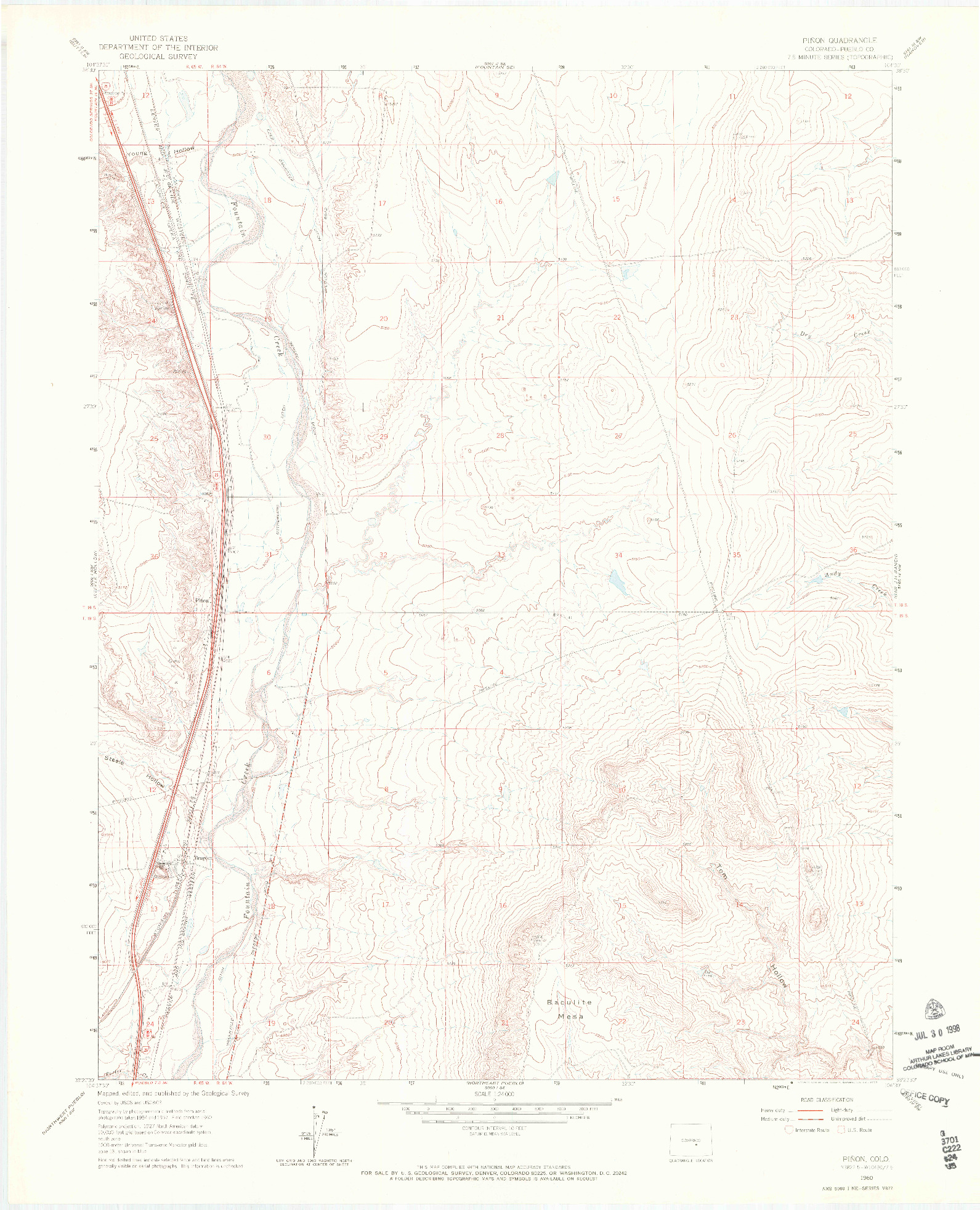 USGS 1:24000-SCALE QUADRANGLE FOR PINON, CO 1960