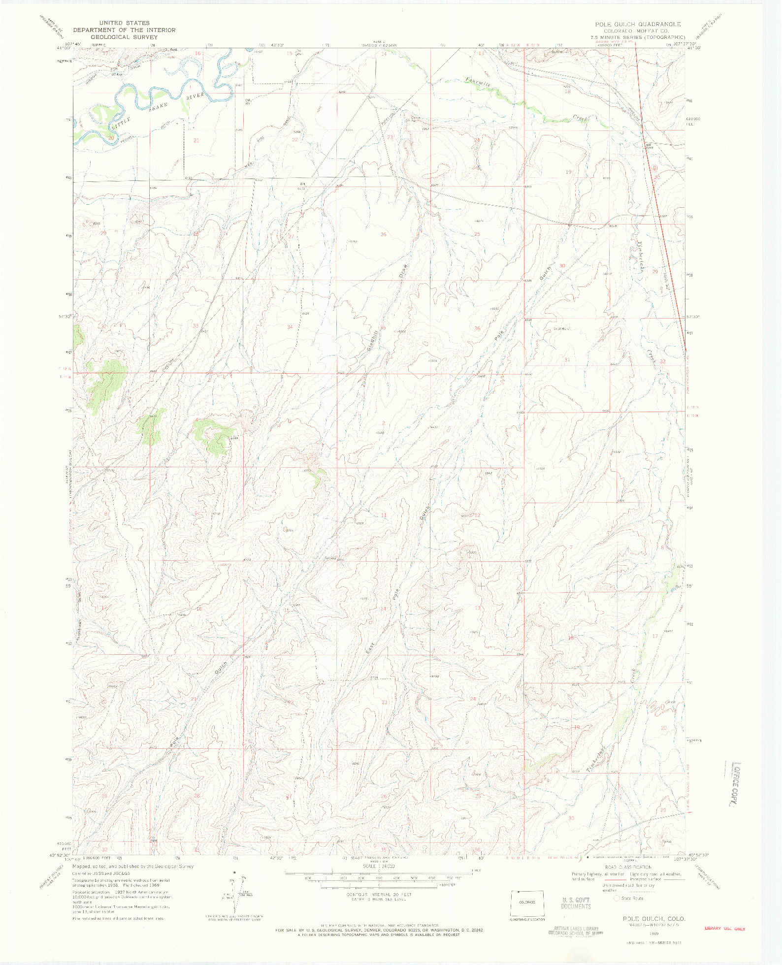 USGS 1:24000-SCALE QUADRANGLE FOR POLE GULCH, CO 1969