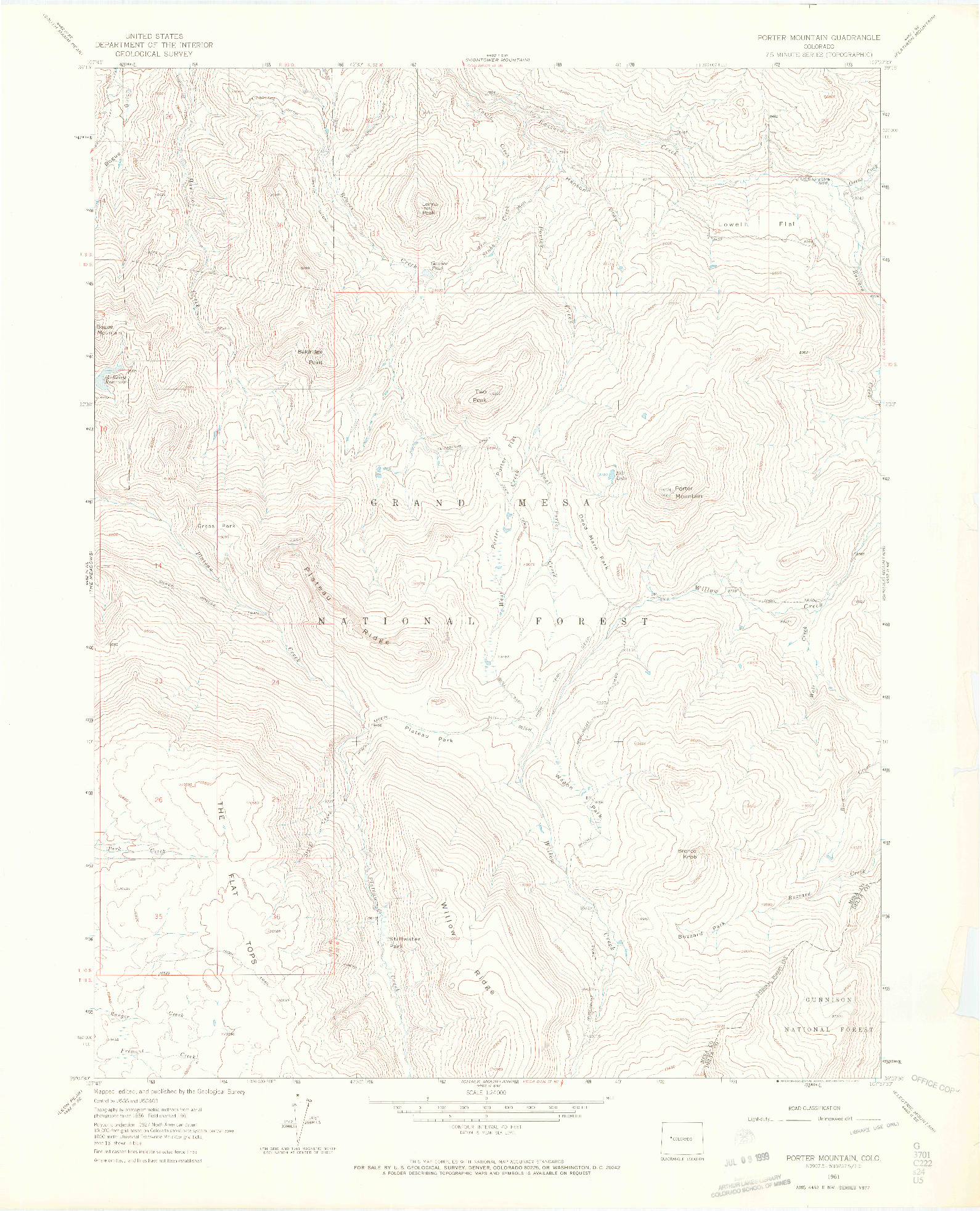 USGS 1:24000-SCALE QUADRANGLE FOR PORTER MOUNTAIN, CO 1961