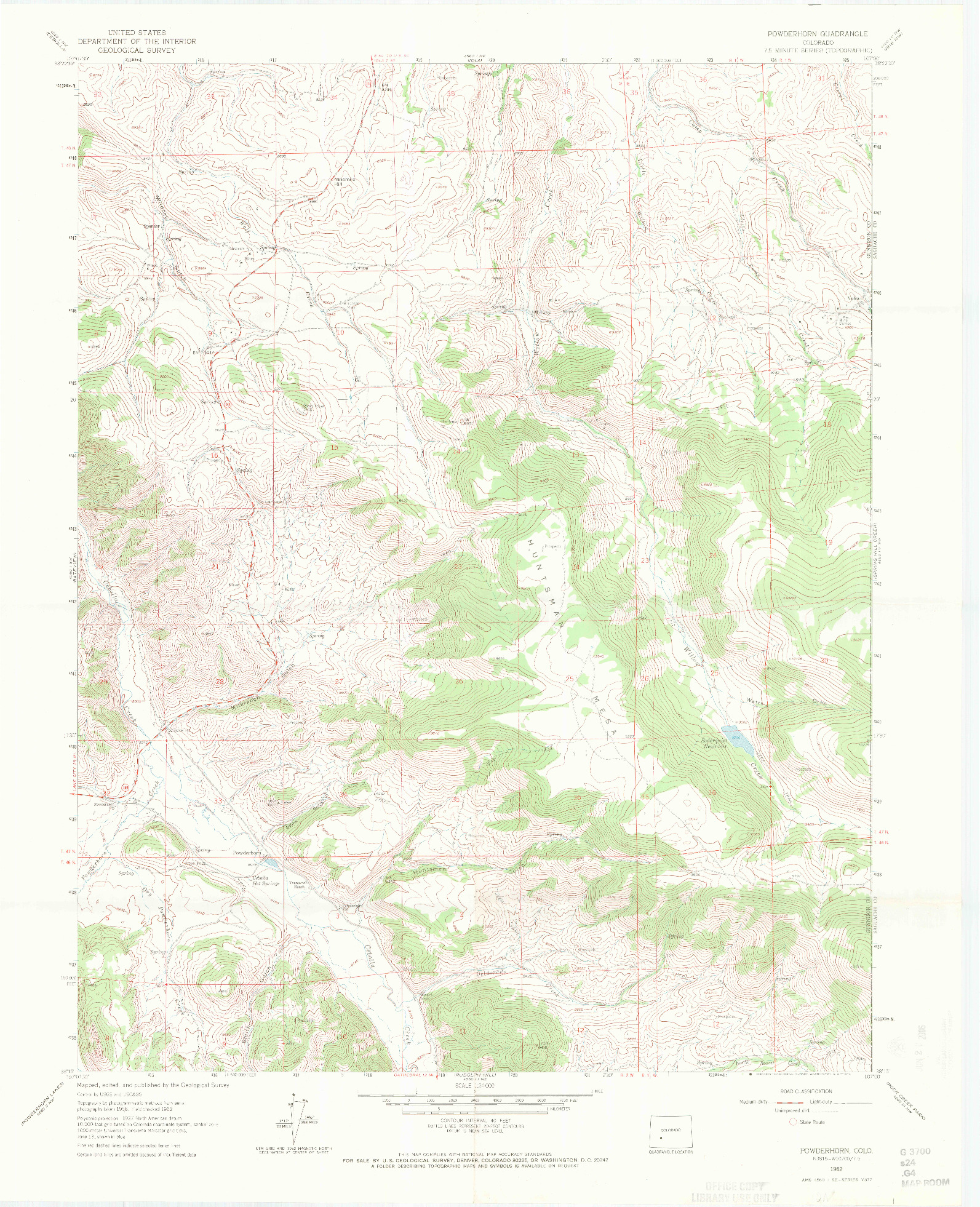 USGS 1:24000-SCALE QUADRANGLE FOR POWDERHORN, CO 1962