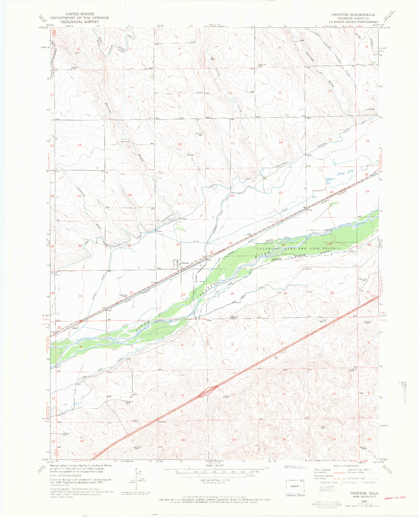 USGS 1:24000-SCALE QUADRANGLE FOR PROCTOR, CO 1953