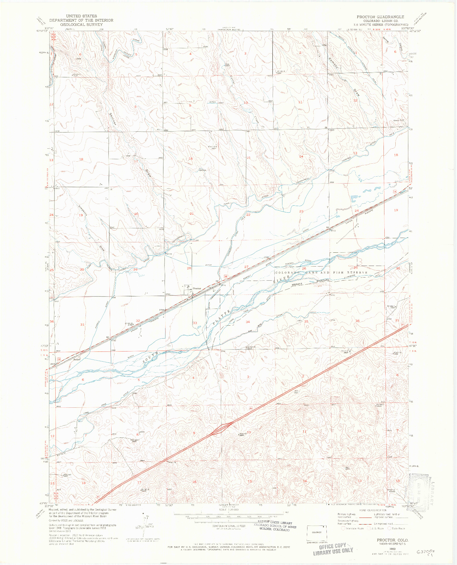 USGS 1:24000-SCALE QUADRANGLE FOR PROCTOR, CO 1953