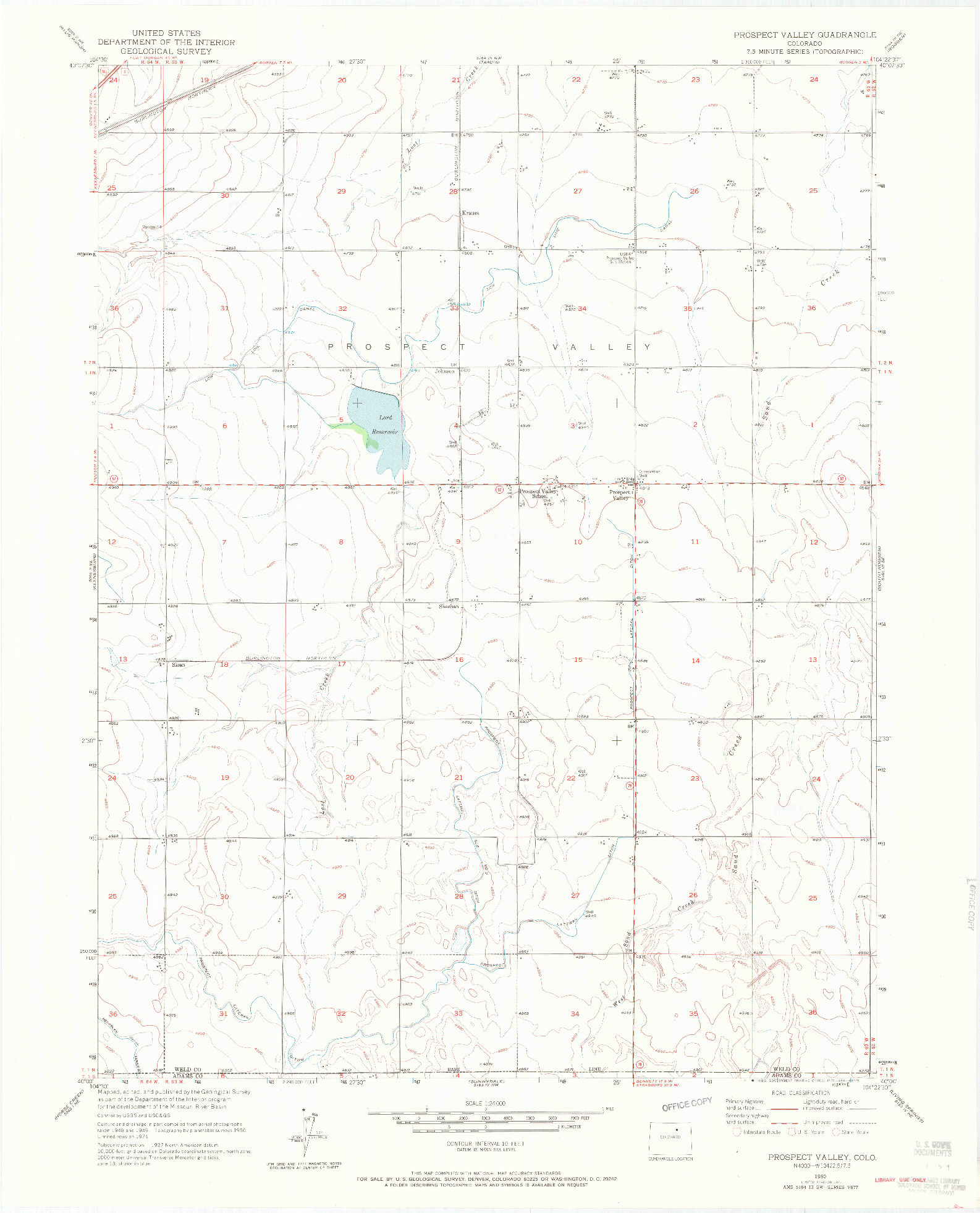 USGS 1:24000-SCALE QUADRANGLE FOR PROSPECT VALLEY, CO 1950