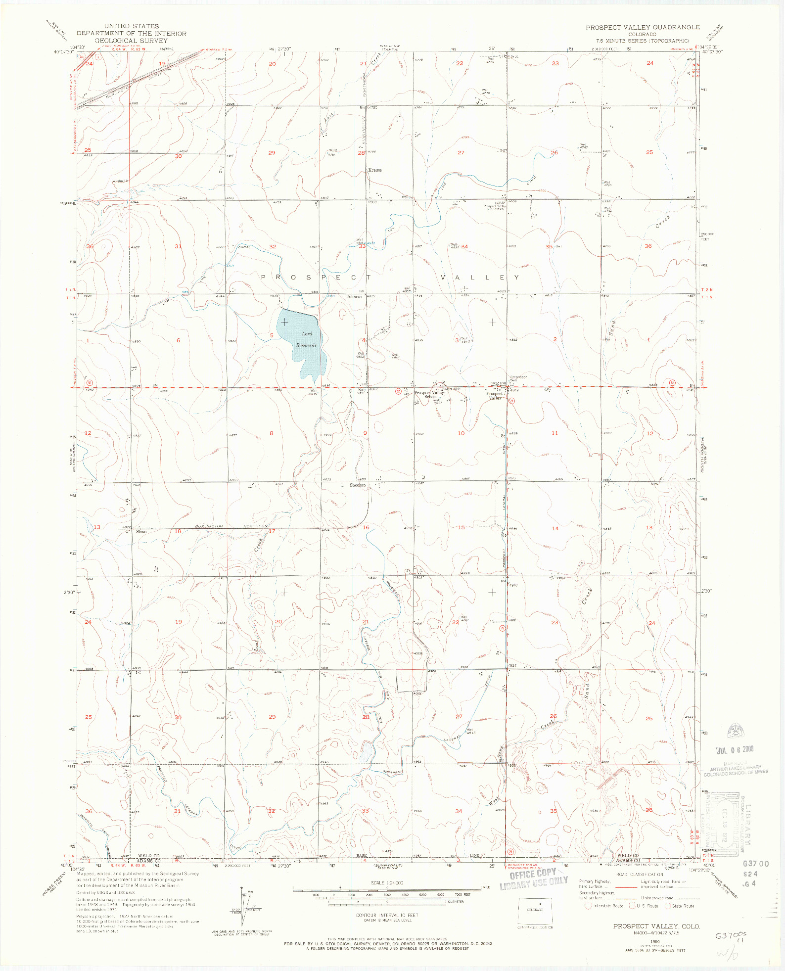 USGS 1:24000-SCALE QUADRANGLE FOR PROSPECT VALLEY, CO 1950