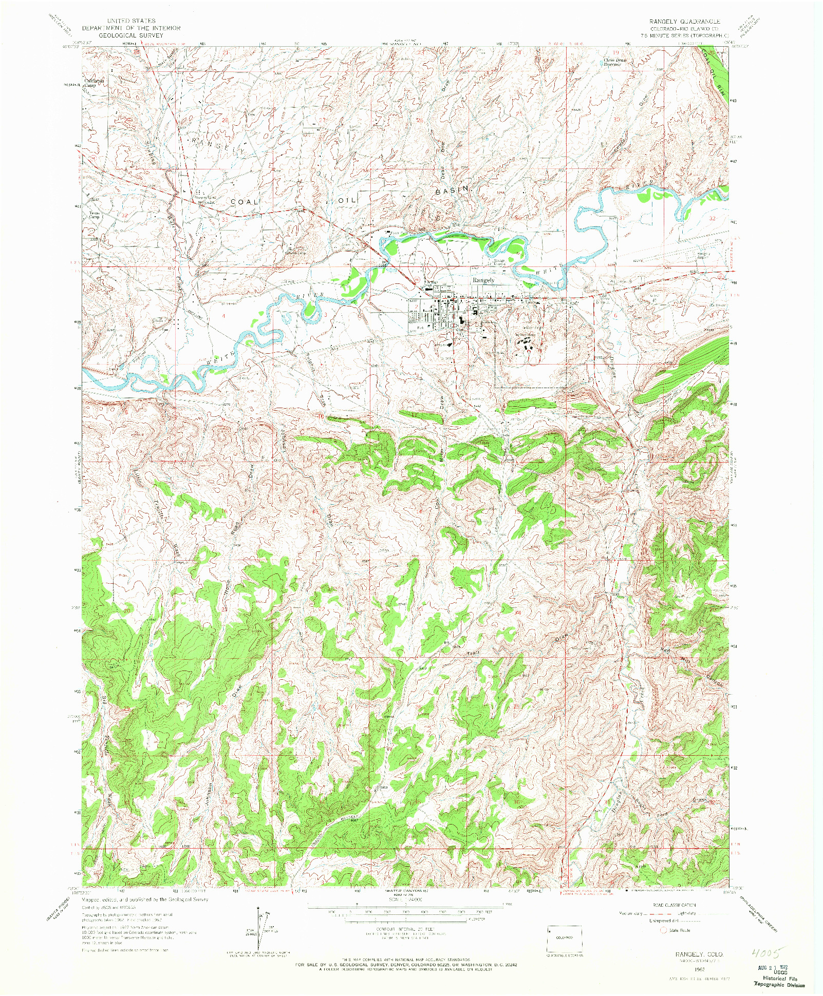 USGS 1:24000-SCALE QUADRANGLE FOR RANGELY, CO 1962