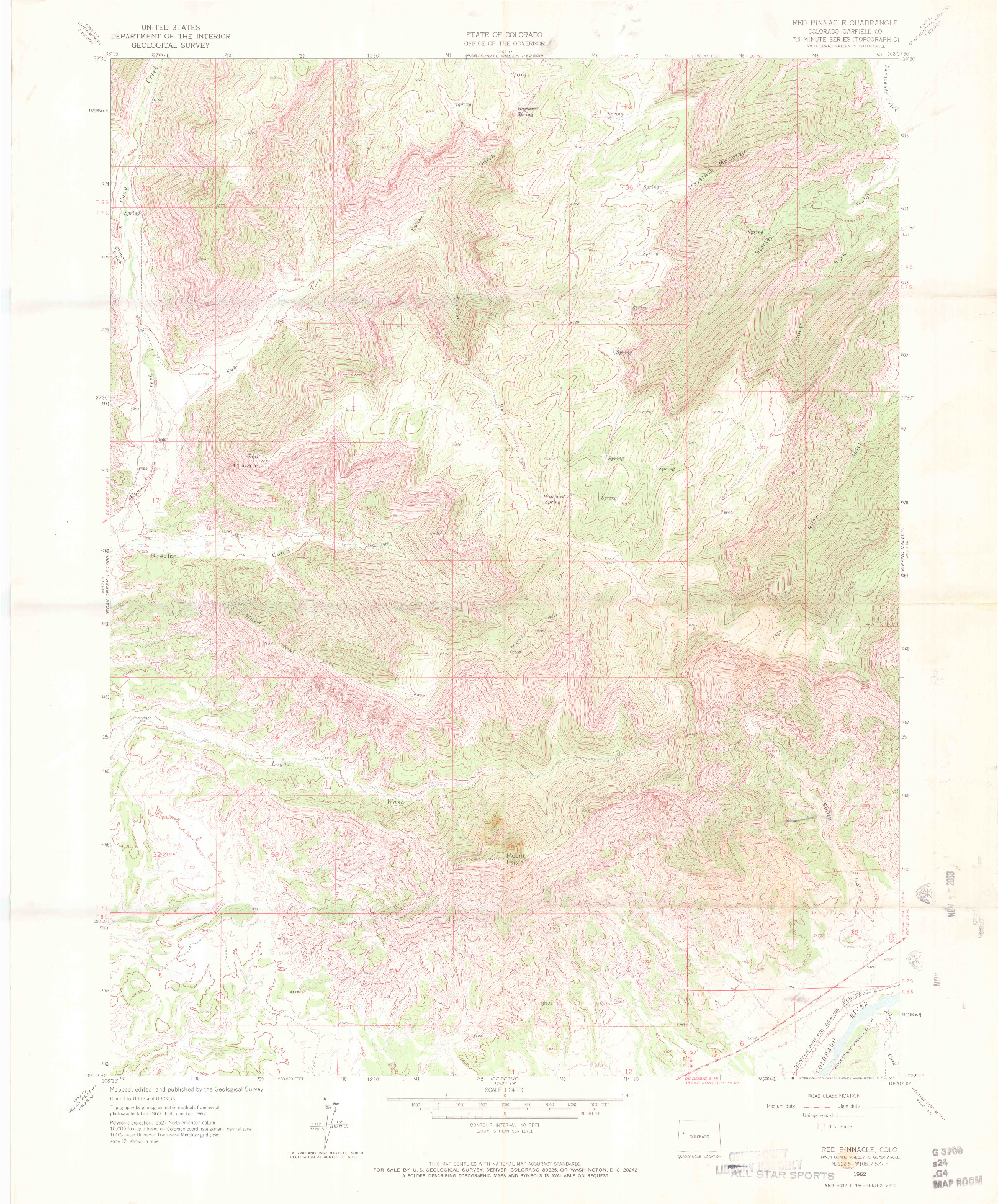 USGS 1:24000-SCALE QUADRANGLE FOR RED PINNACLE, CO 1962