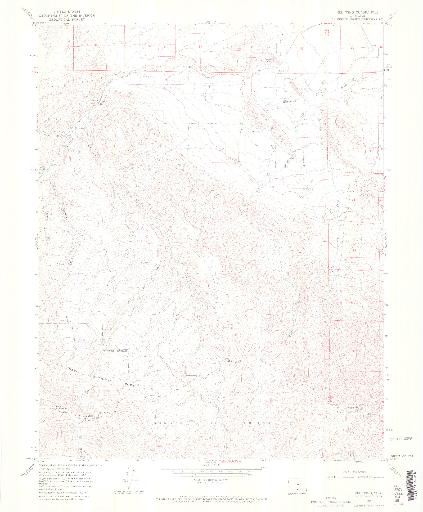 USGS 1:24000-SCALE QUADRANGLE FOR RED WING, CO 1967