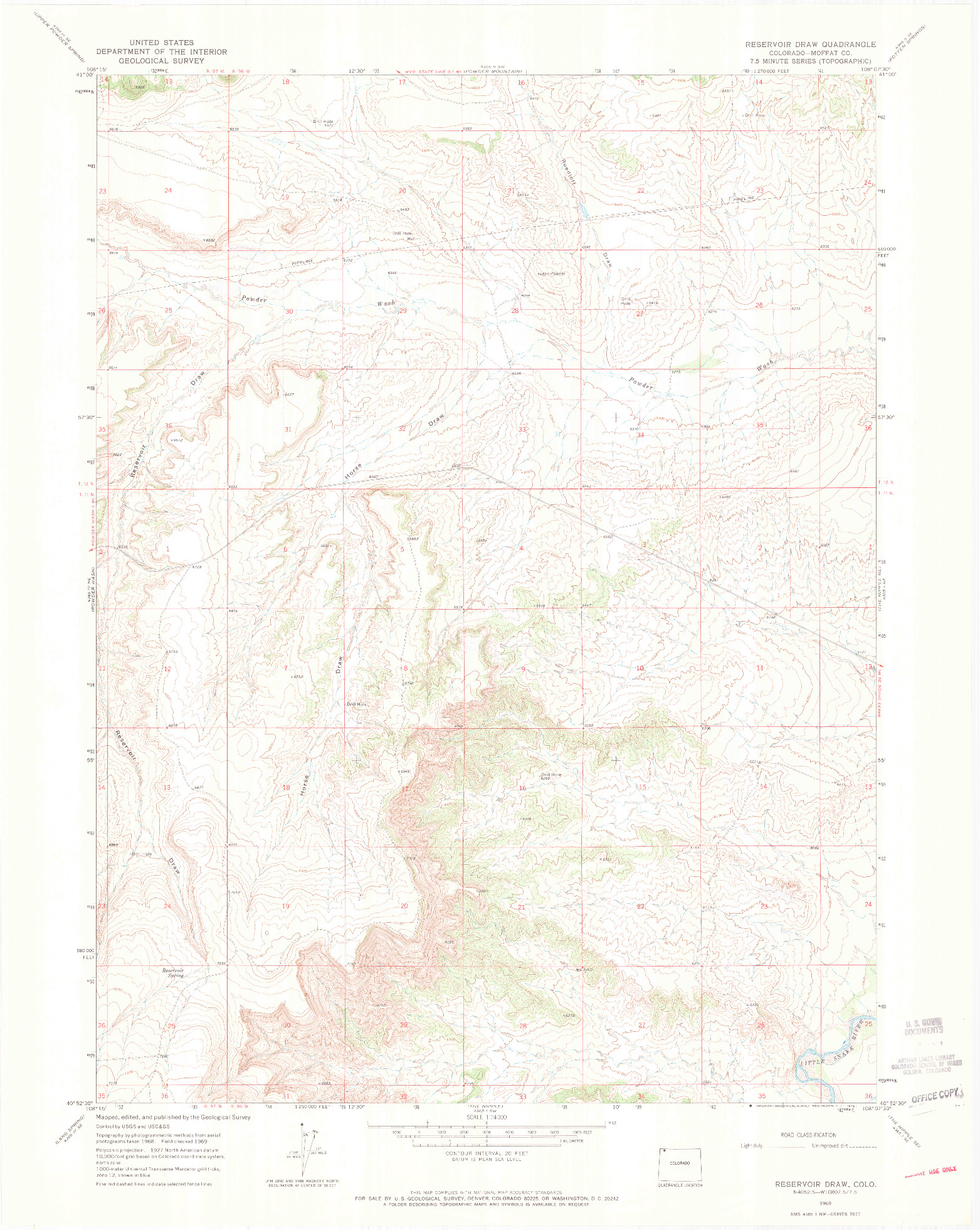 USGS 1:24000-SCALE QUADRANGLE FOR RESERVOIR DRAW, CO 1969