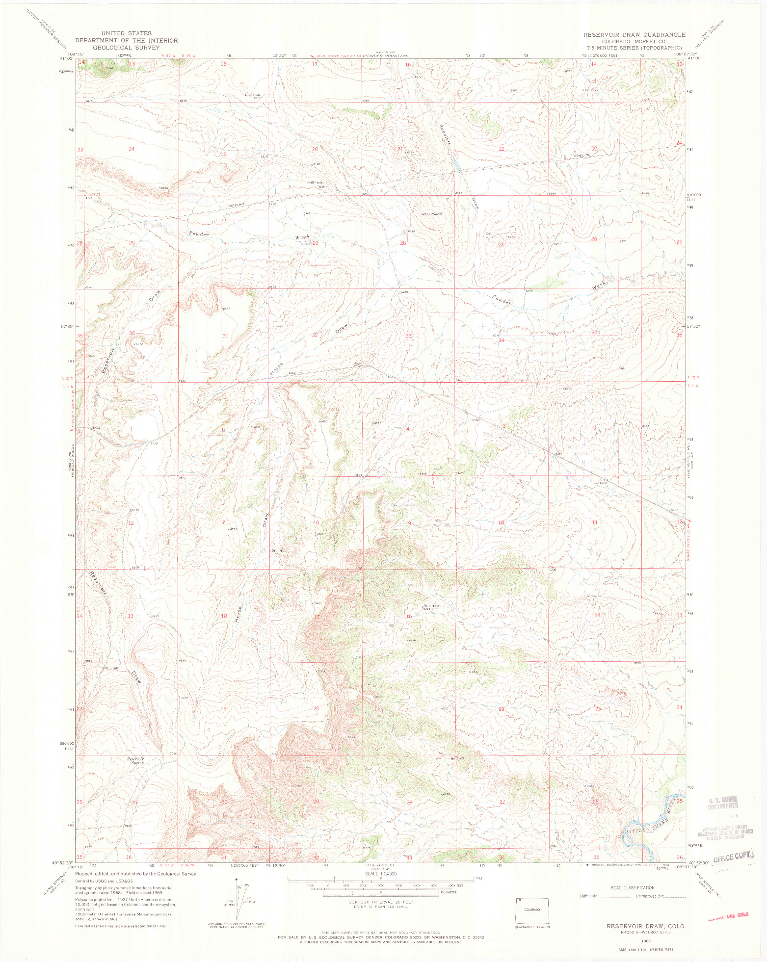 USGS 1:24000-SCALE QUADRANGLE FOR RESERVOIR DRAW, CO 1969