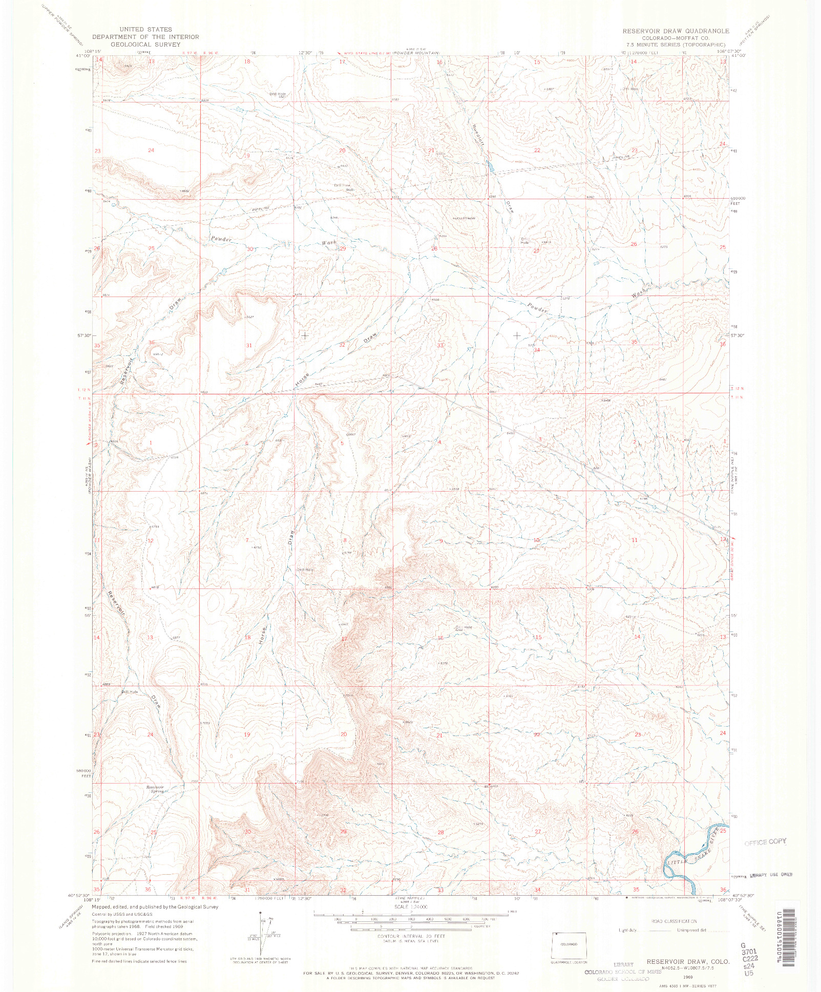 USGS 1:24000-SCALE QUADRANGLE FOR RESERVOIR DRAW, CO 1969