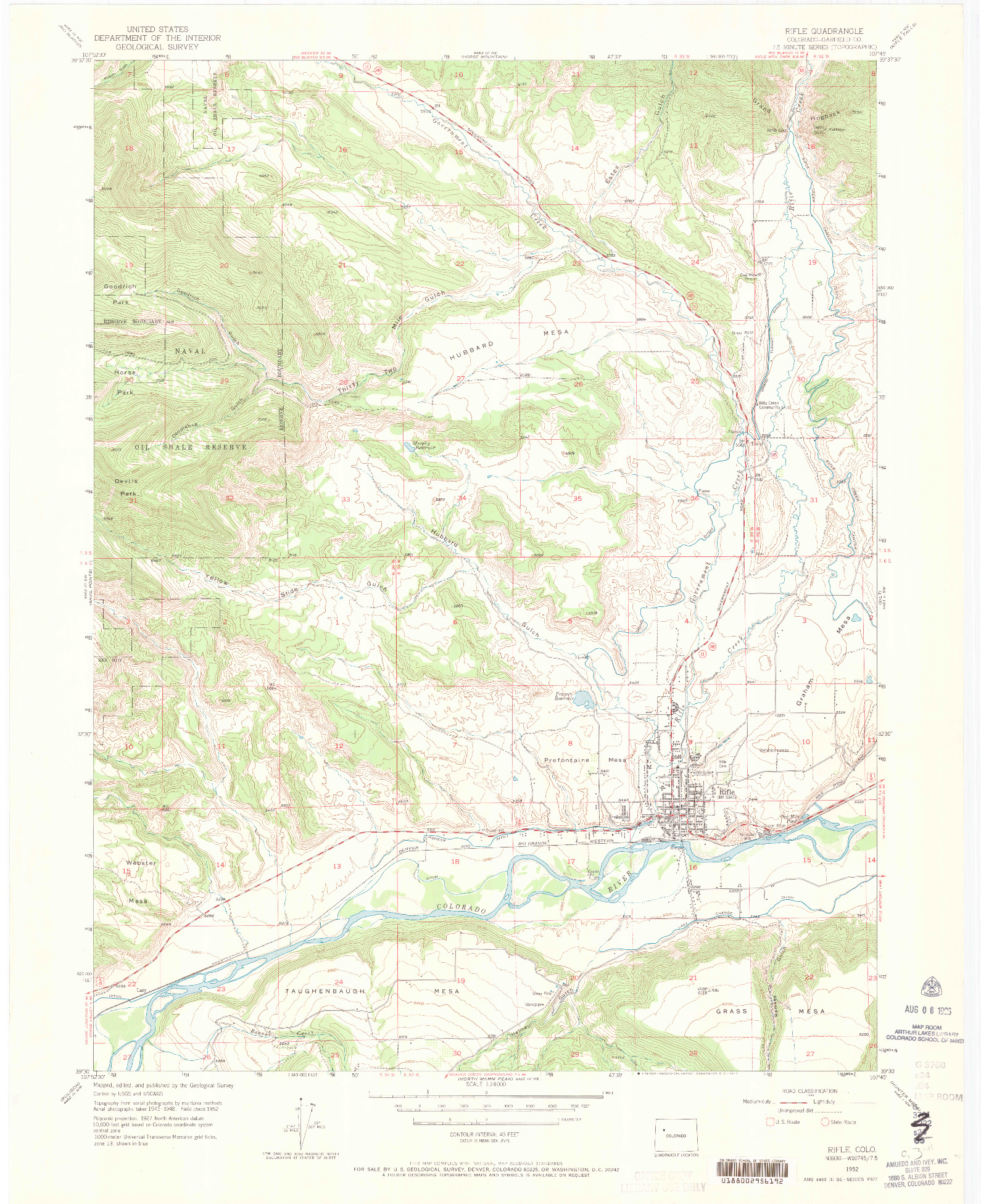 USGS 1:24000-SCALE QUADRANGLE FOR RIFLE, CO 1952