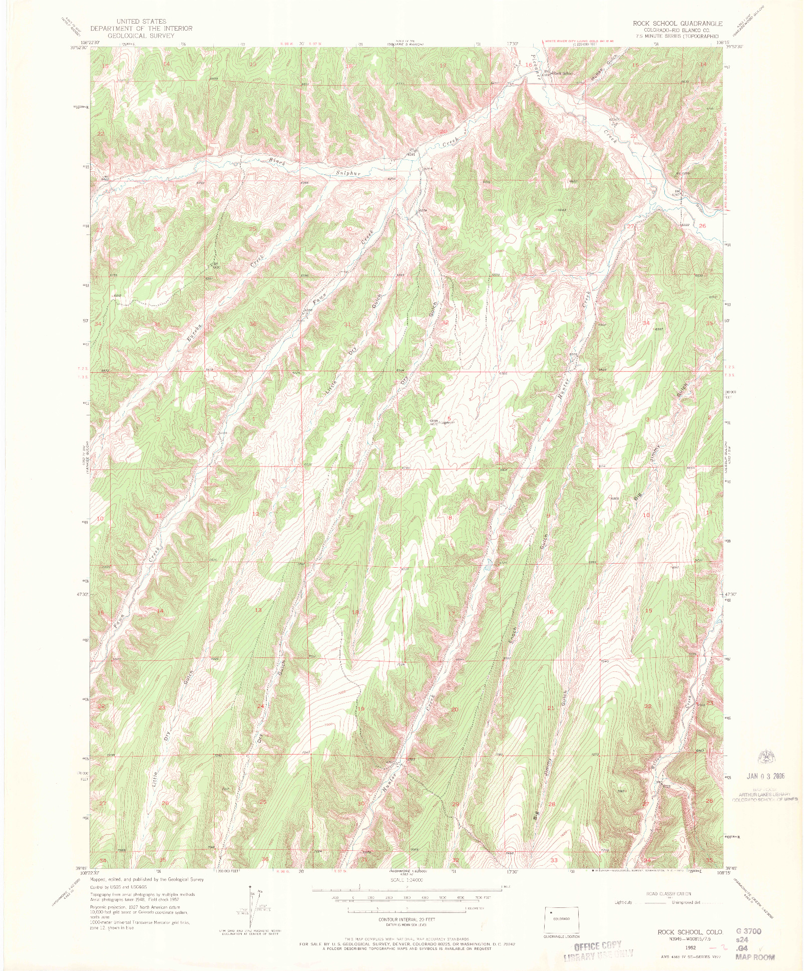 USGS 1:24000-SCALE QUADRANGLE FOR ROCK SCHOOL, CO 1952