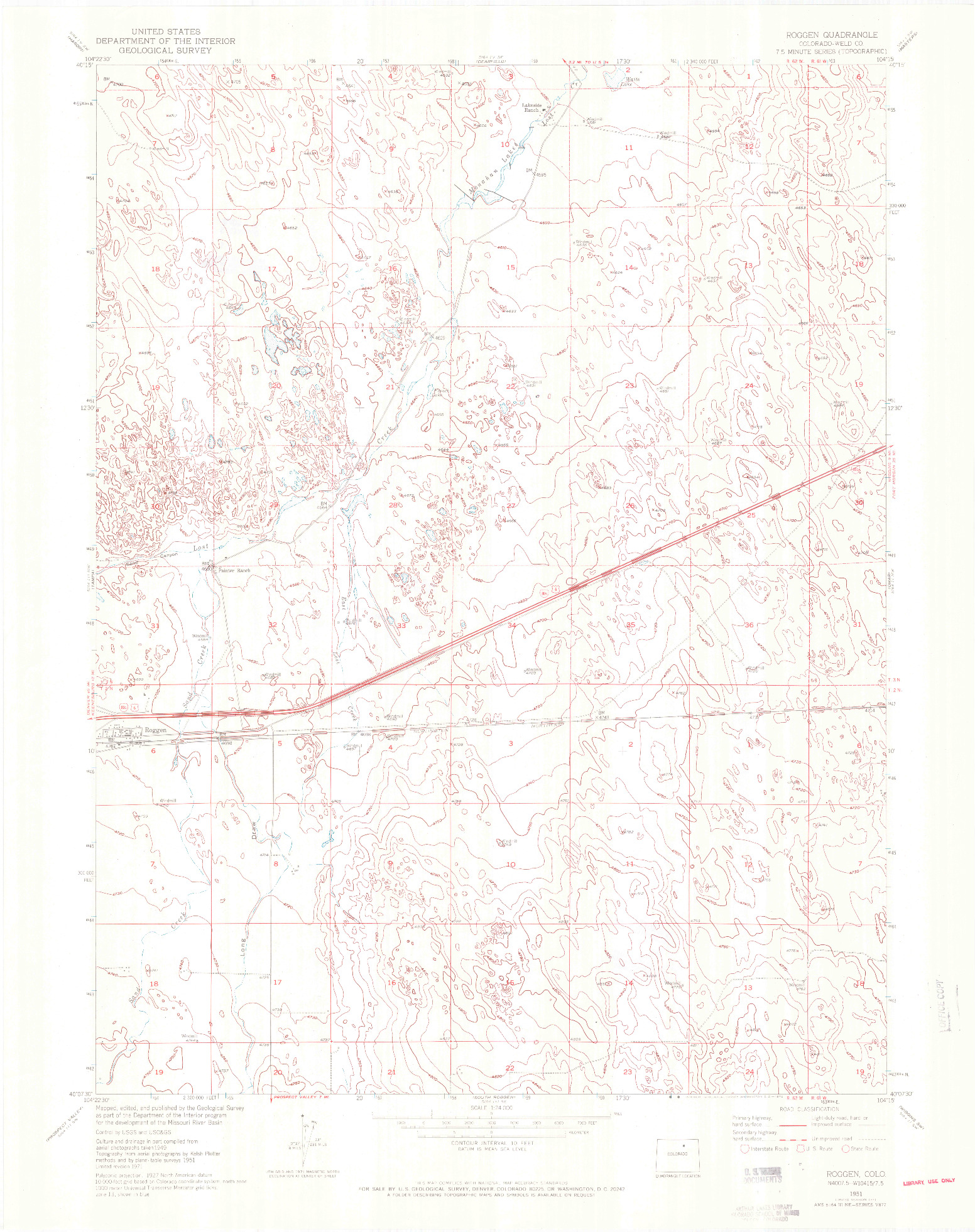 USGS 1:24000-SCALE QUADRANGLE FOR ROGGEN, CO 1951