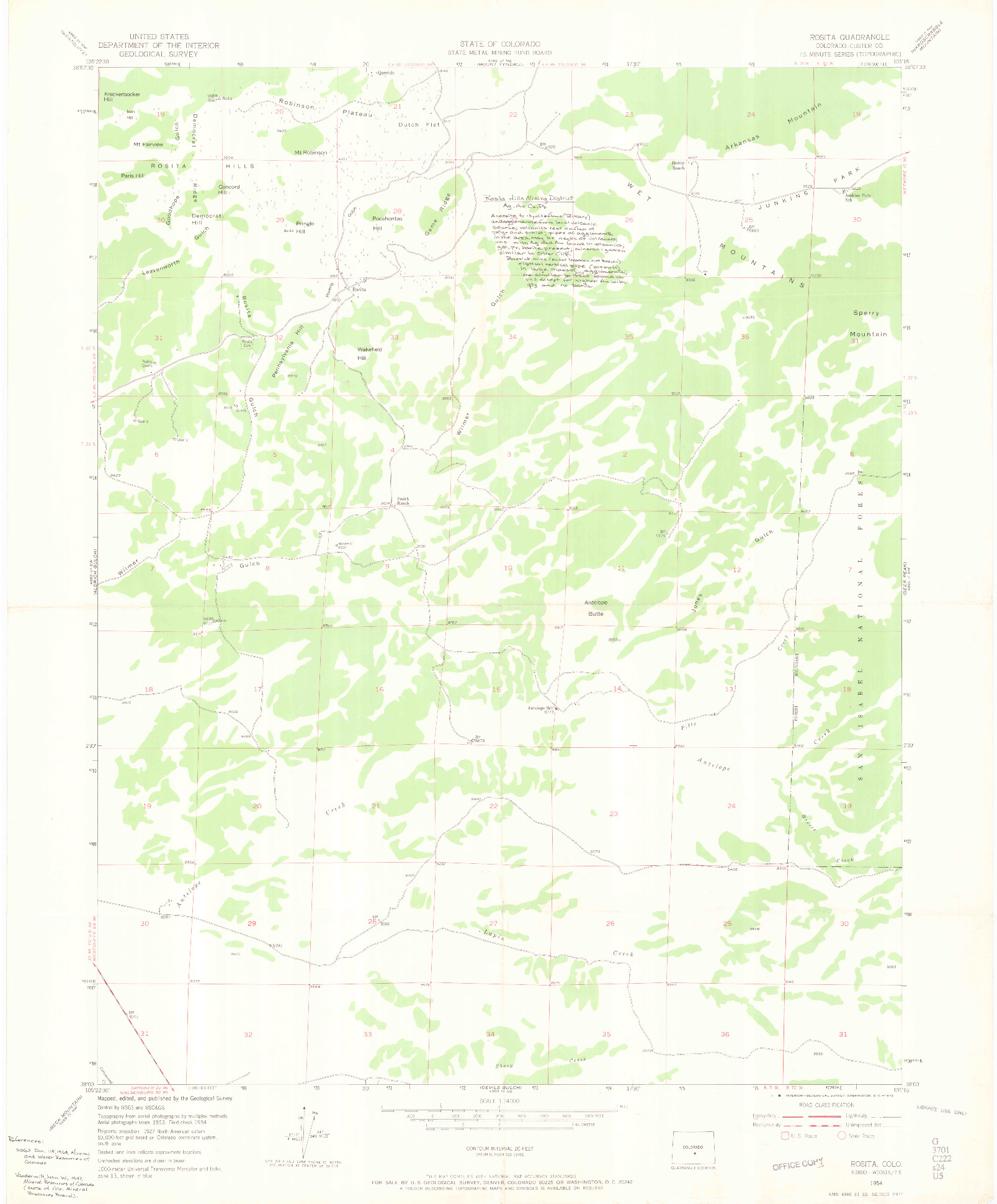 USGS 1:24000-SCALE QUADRANGLE FOR ROSITA, CO 1954