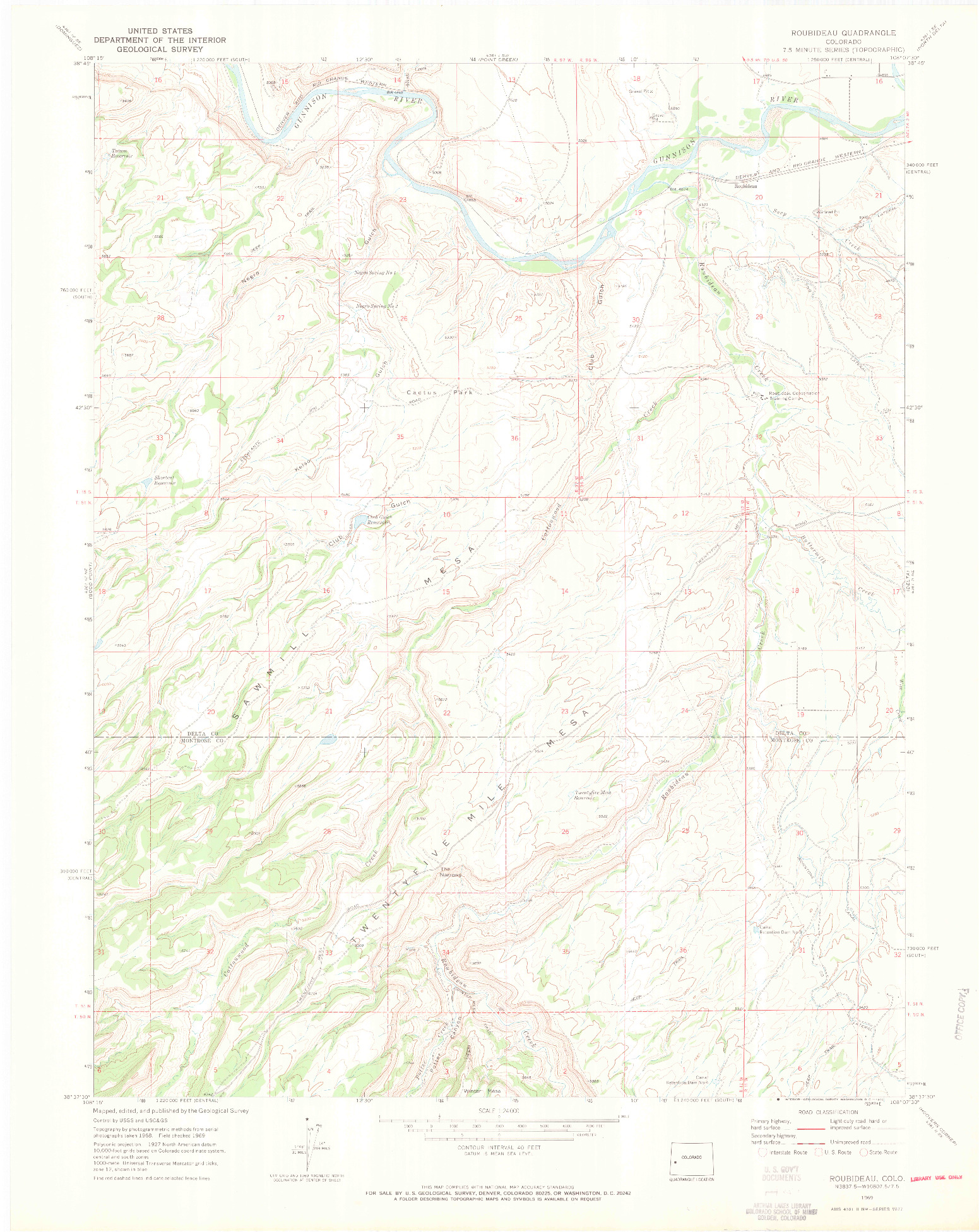 USGS 1:24000-SCALE QUADRANGLE FOR ROUBIDEAU, CO 1969