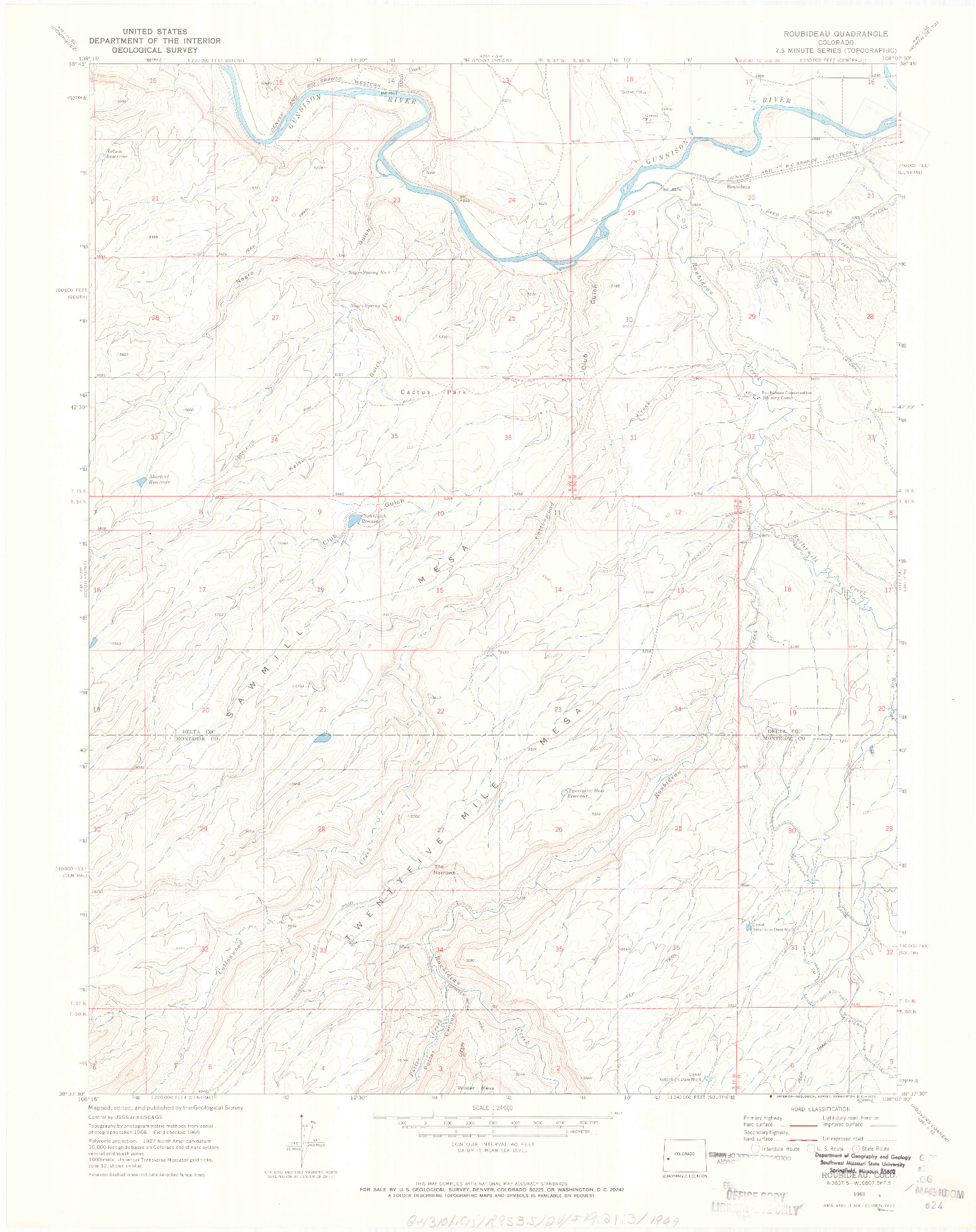 USGS 1:24000-SCALE QUADRANGLE FOR ROUBIDEAU, CO 1969
