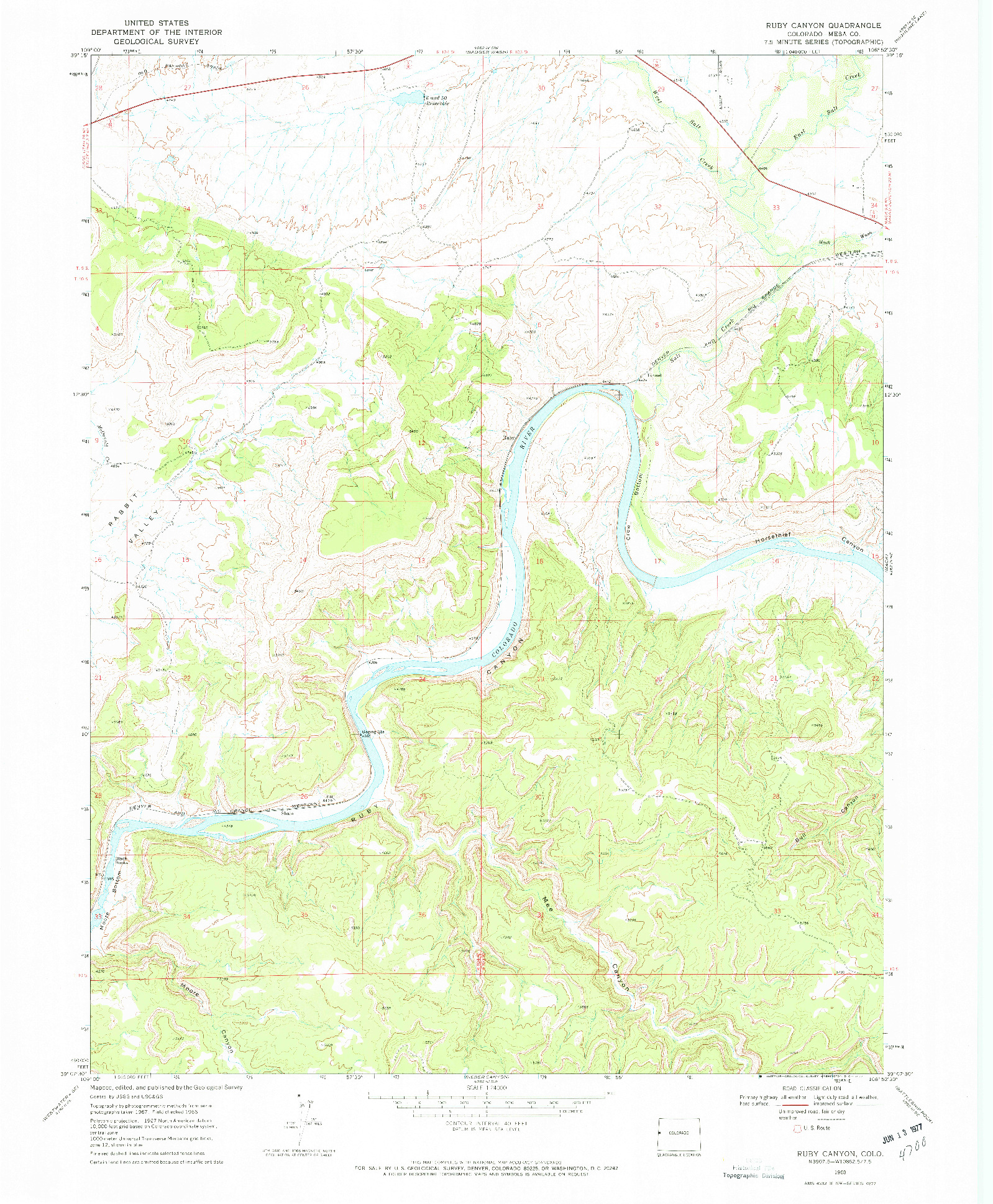 USGS 1:24000-SCALE QUADRANGLE FOR RUBY CANYON, CO 1968