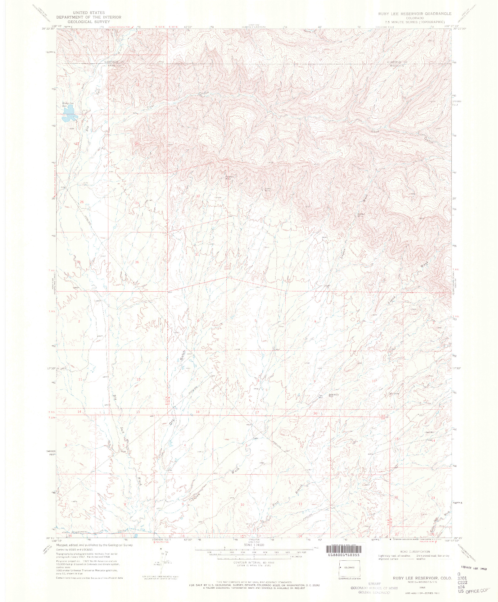 USGS 1:24000-SCALE QUADRANGLE FOR RUBY LEE RESERVOIR, CO 1968