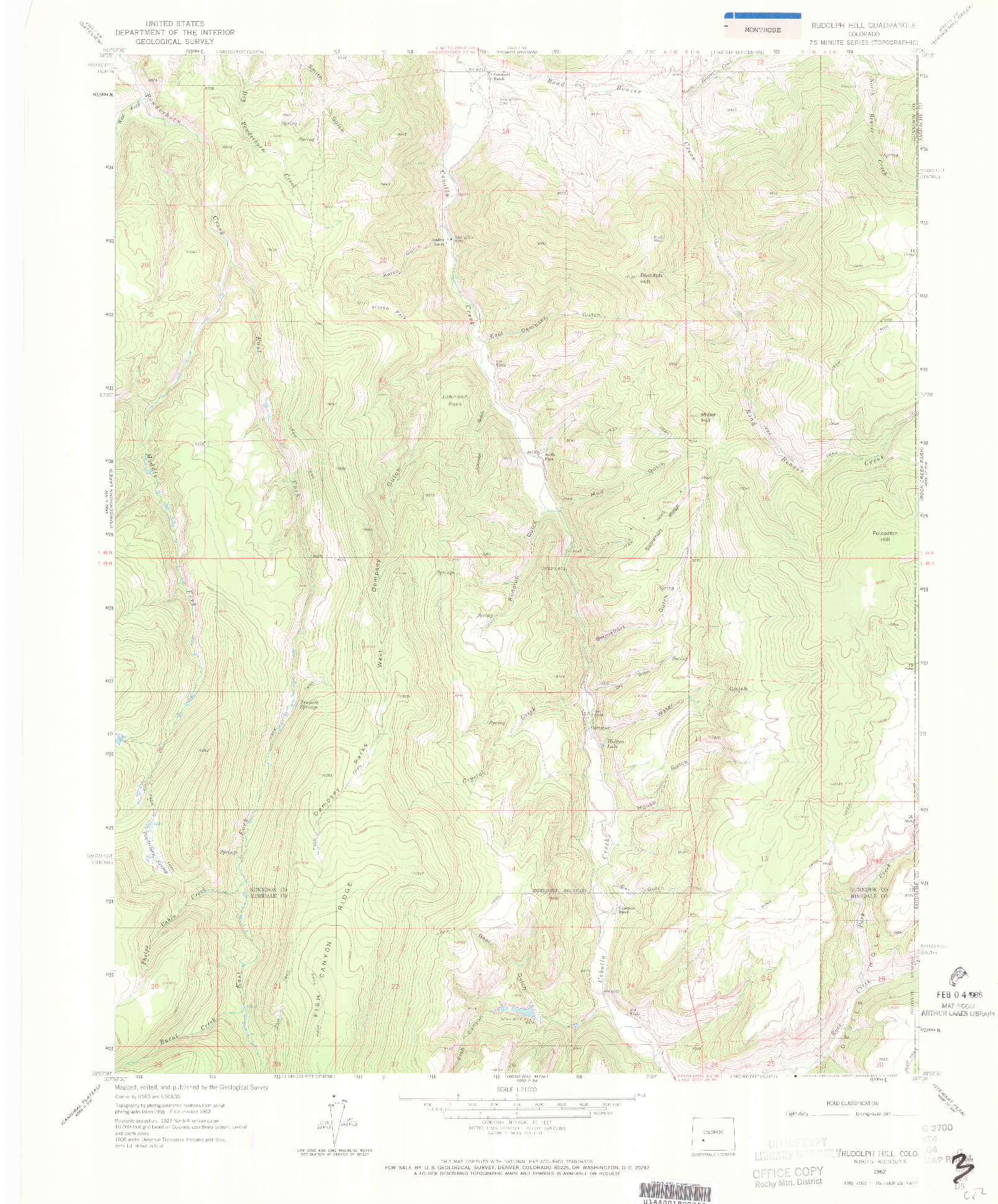 USGS 1:24000-SCALE QUADRANGLE FOR RUDOLPH HILL, CO 1962