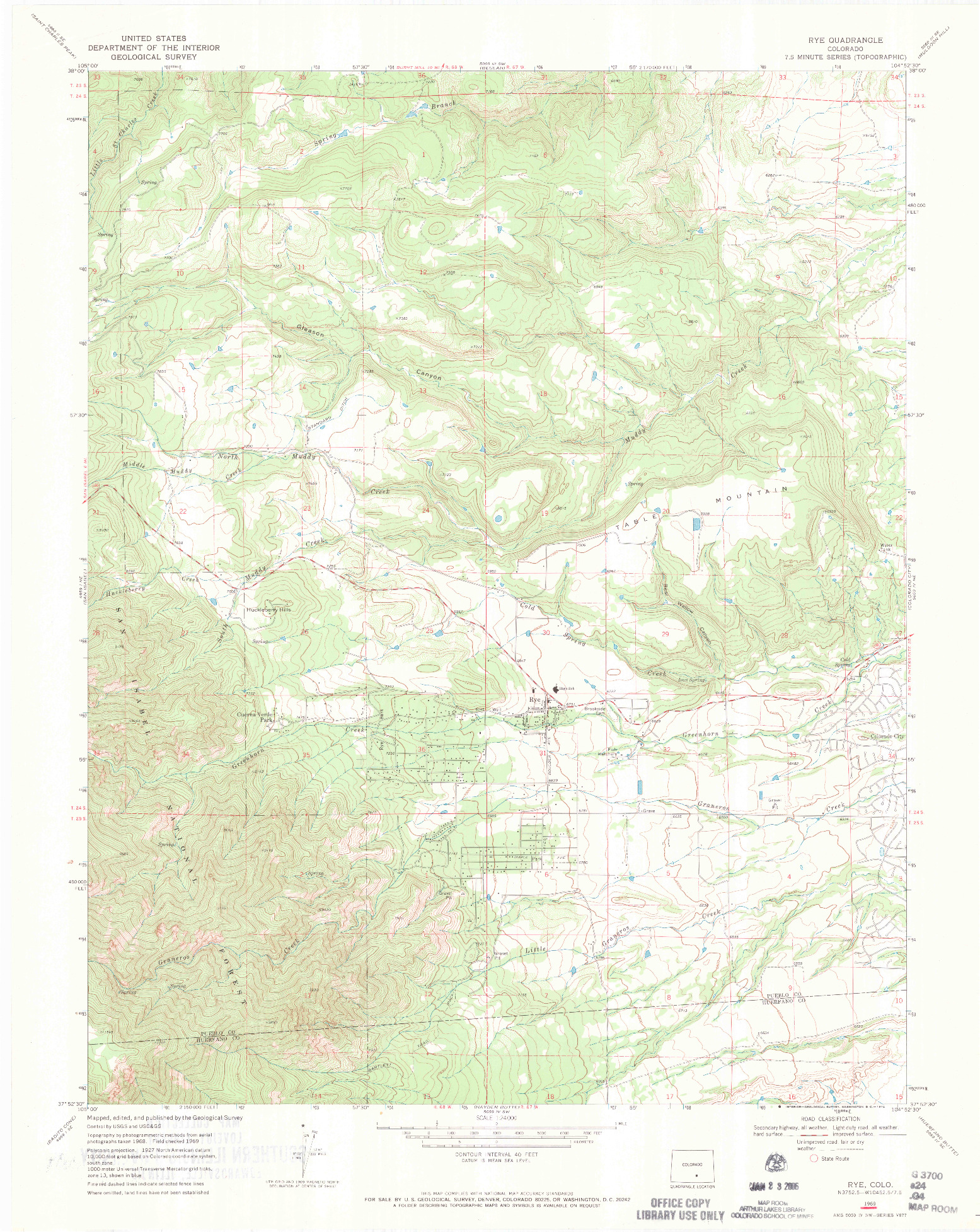 USGS 1:24000-SCALE QUADRANGLE FOR RYE, CO 1969