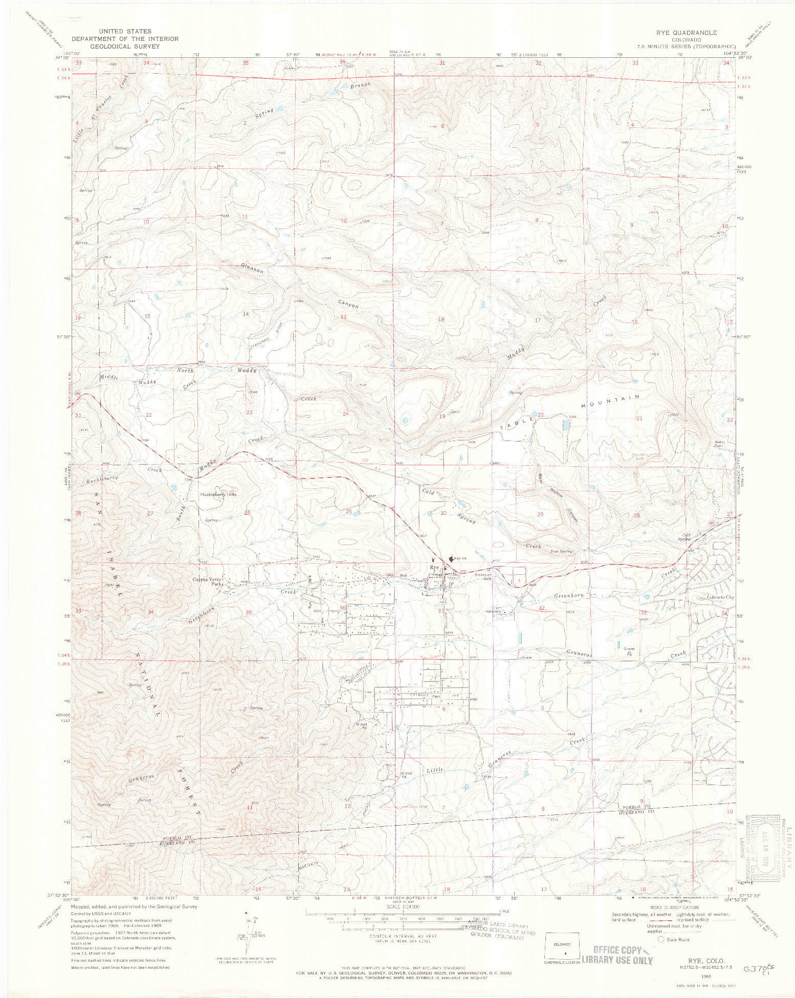 USGS 1:24000-SCALE QUADRANGLE FOR RYE, CO 1969