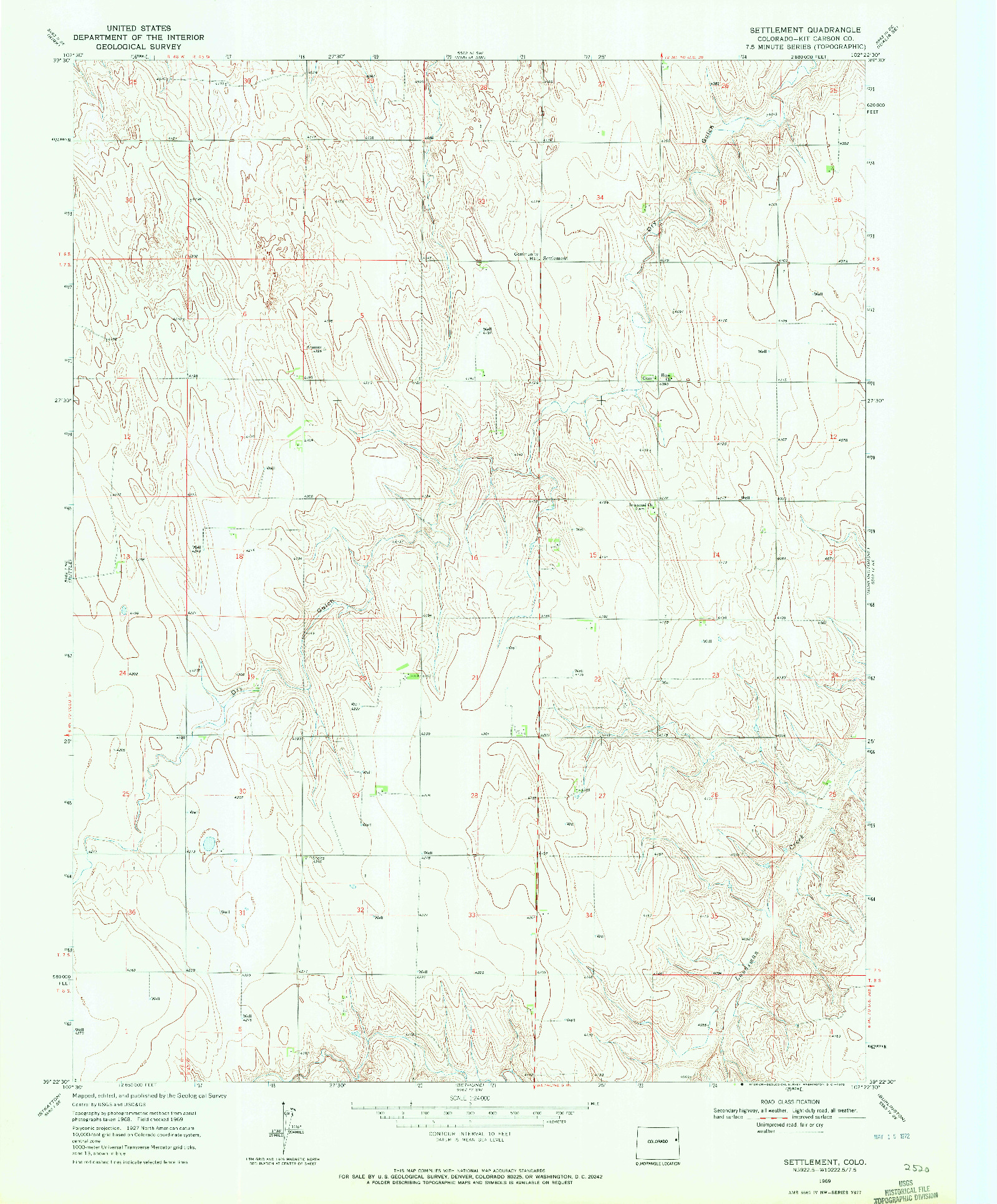 USGS 1:24000-SCALE QUADRANGLE FOR SETTLEMENT, CO 1969