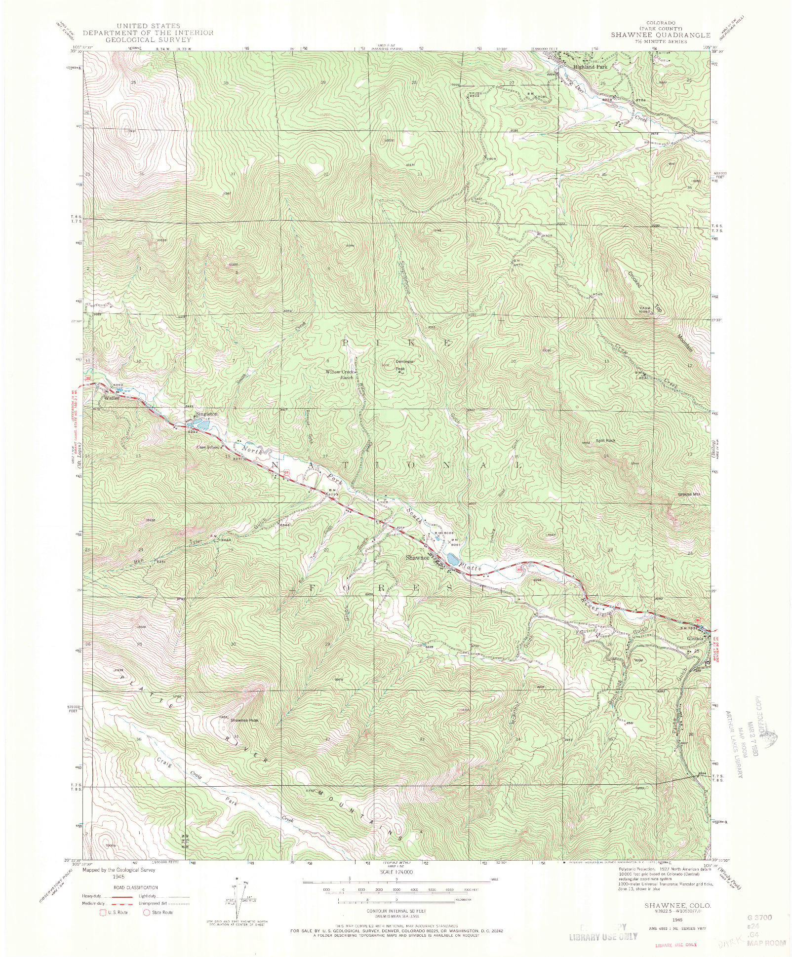 USGS 1:24000-SCALE QUADRANGLE FOR SHAWNEE, CO 1945