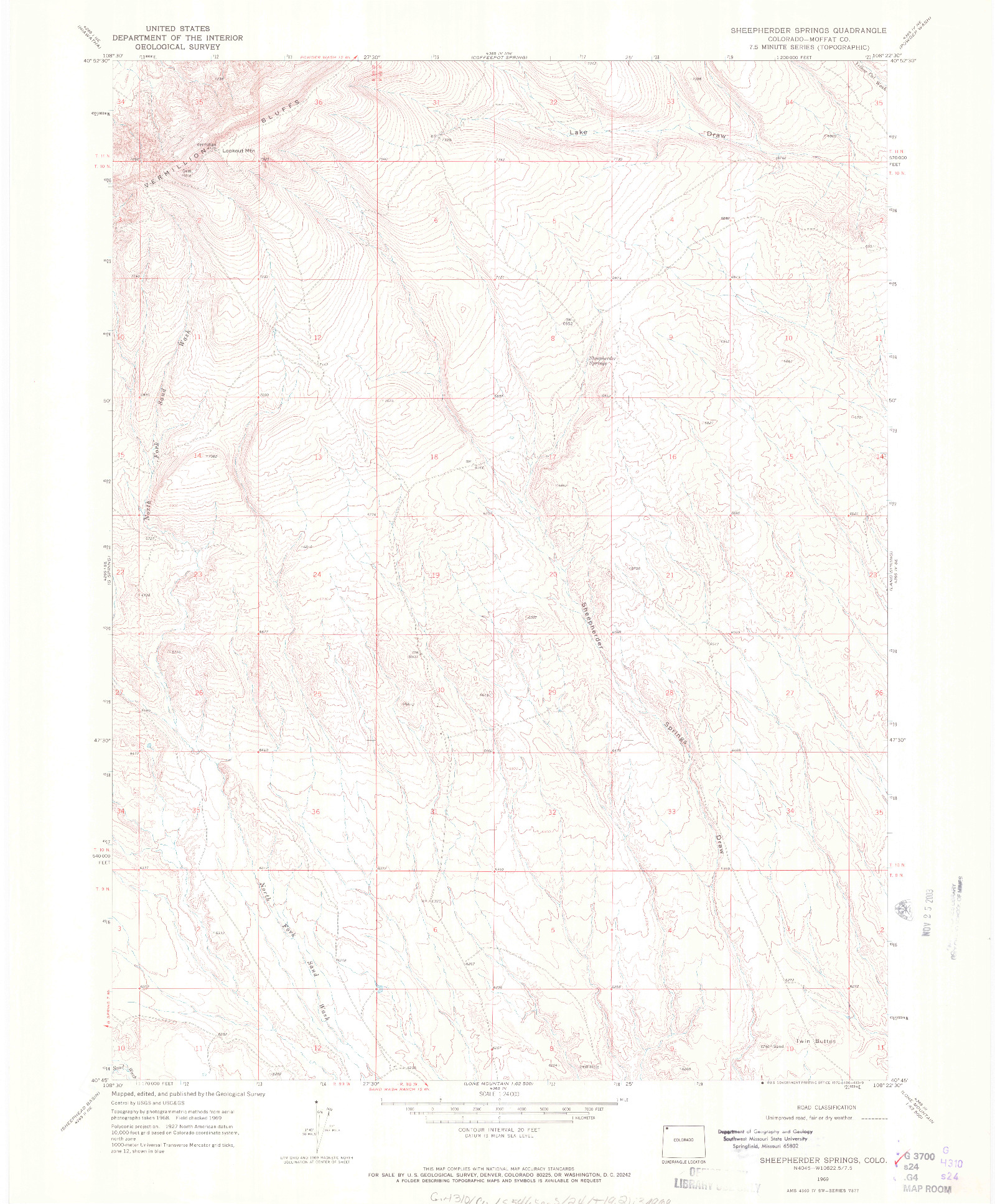 USGS 1:24000-SCALE QUADRANGLE FOR SHEEPHERDER SPRINGS, CO 1969
