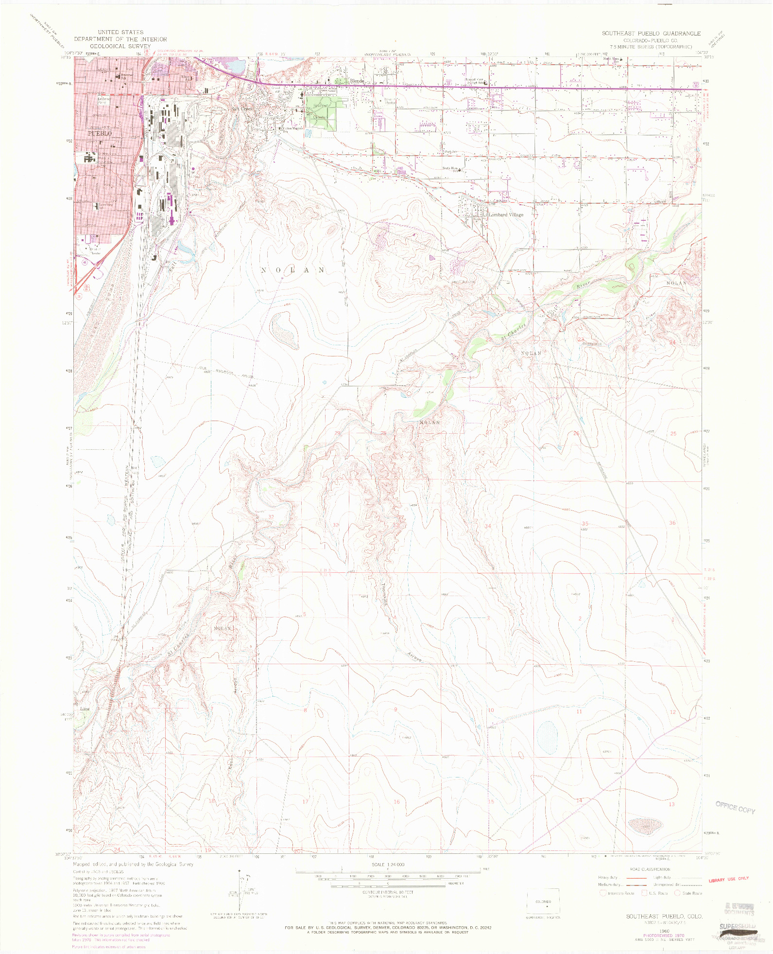 USGS 1:24000-SCALE QUADRANGLE FOR SOUTHEAST PUEBLO, CO 1960