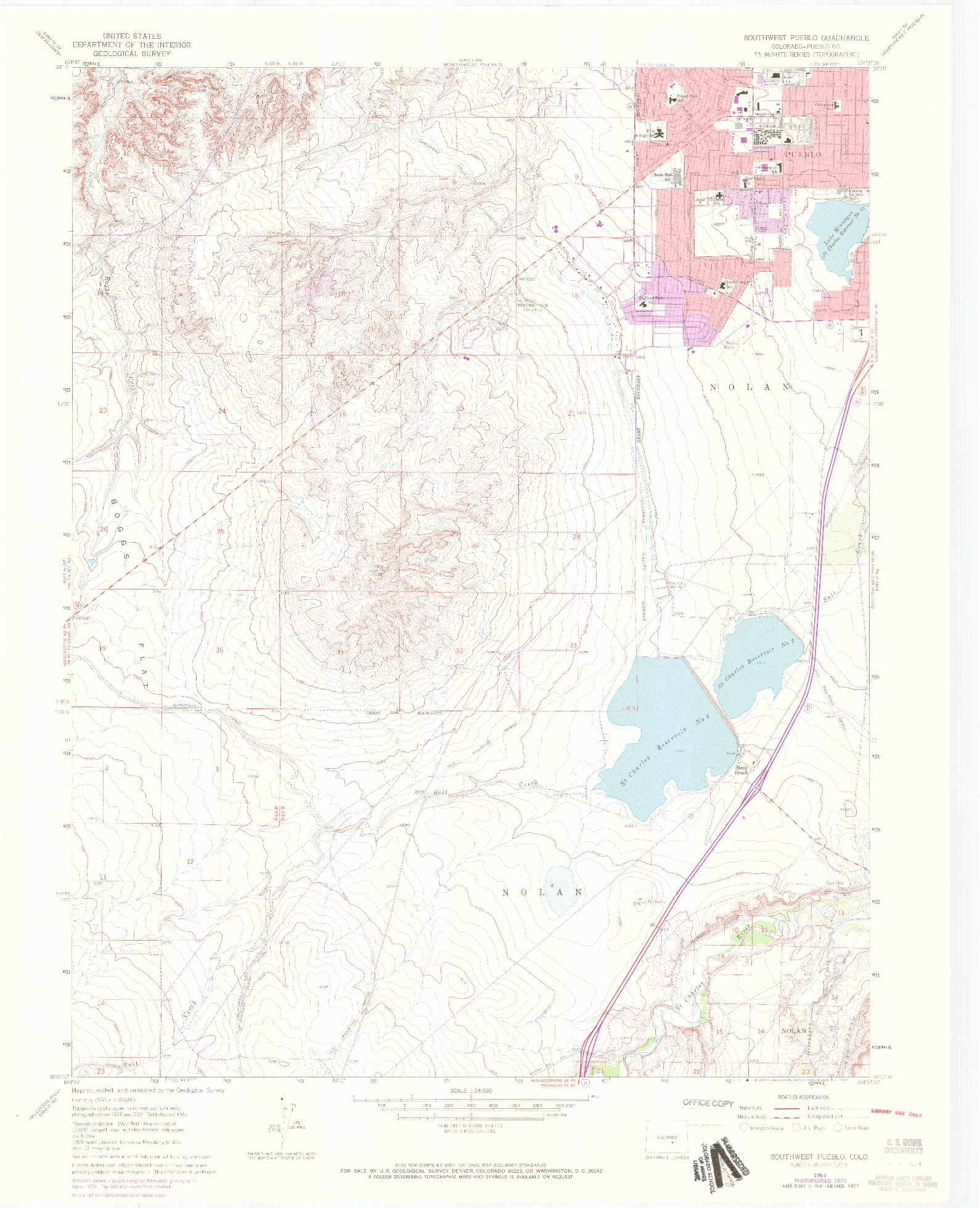 USGS 1:24000-SCALE QUADRANGLE FOR SOUTHWEST PUEBLO, CO 1961