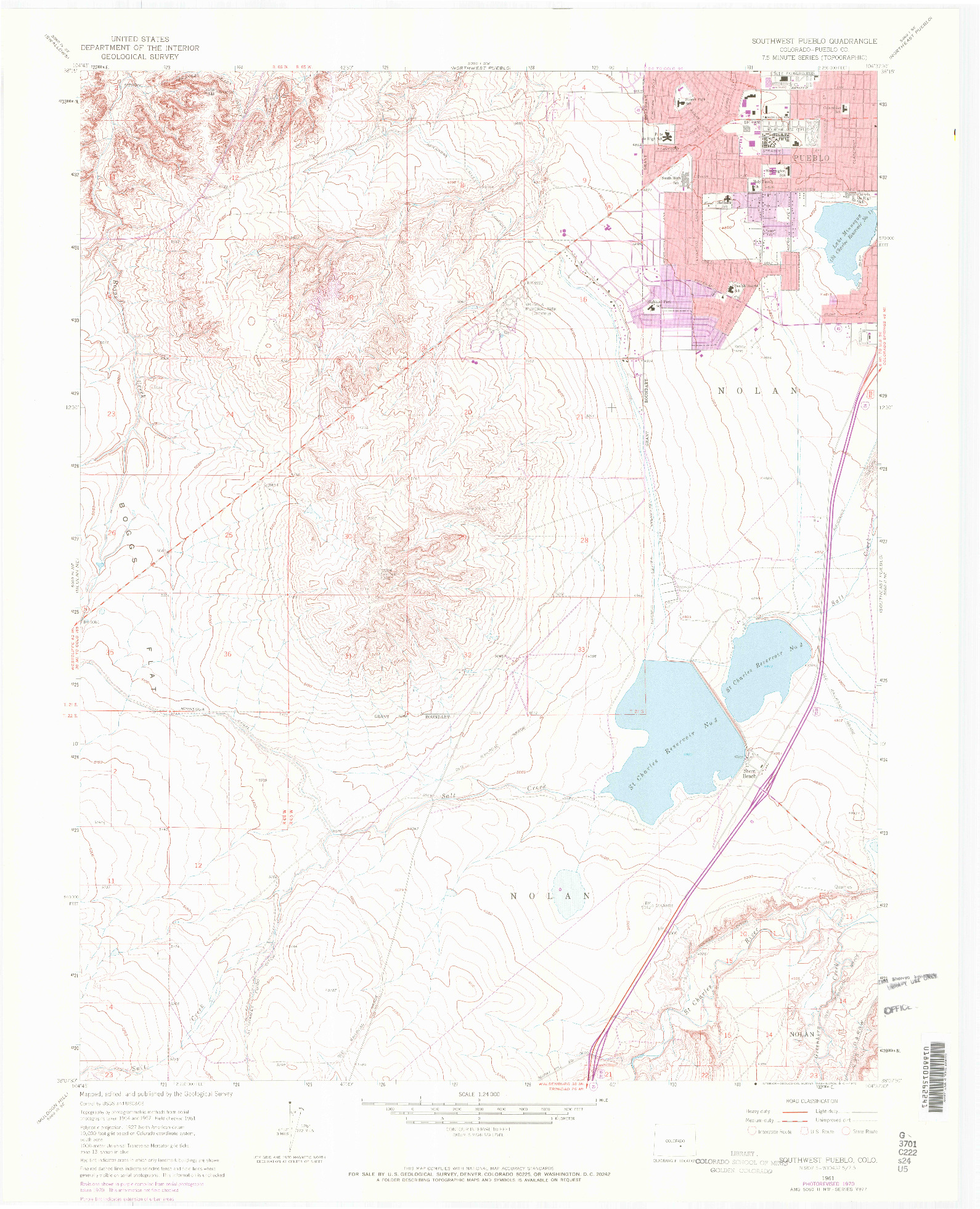 USGS 1:24000-SCALE QUADRANGLE FOR SOUTHWEST PUEBLO, CO 1961