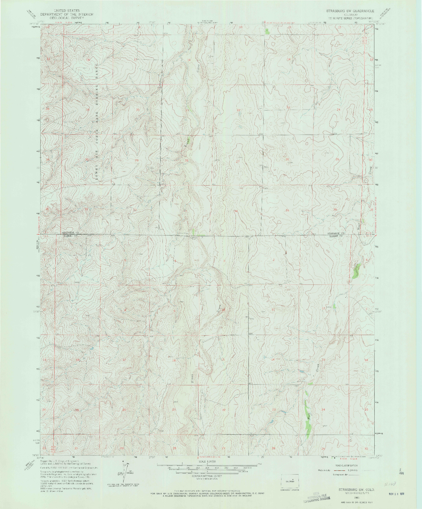 USGS 1:24000-SCALE QUADRANGLE FOR STRASBURG SW, CO 1961