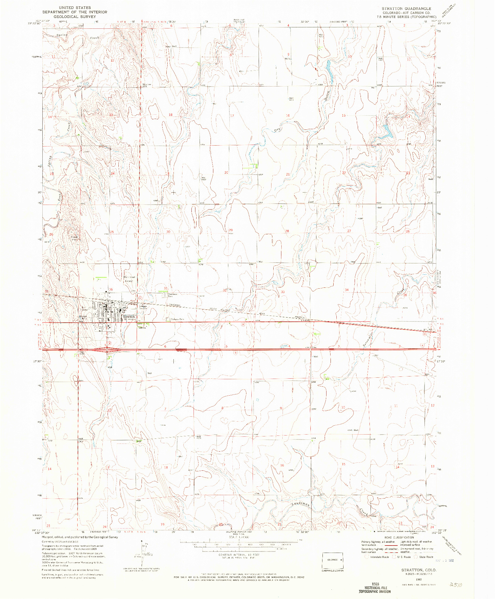USGS 1:24000-SCALE QUADRANGLE FOR STRATTON, CO 1969