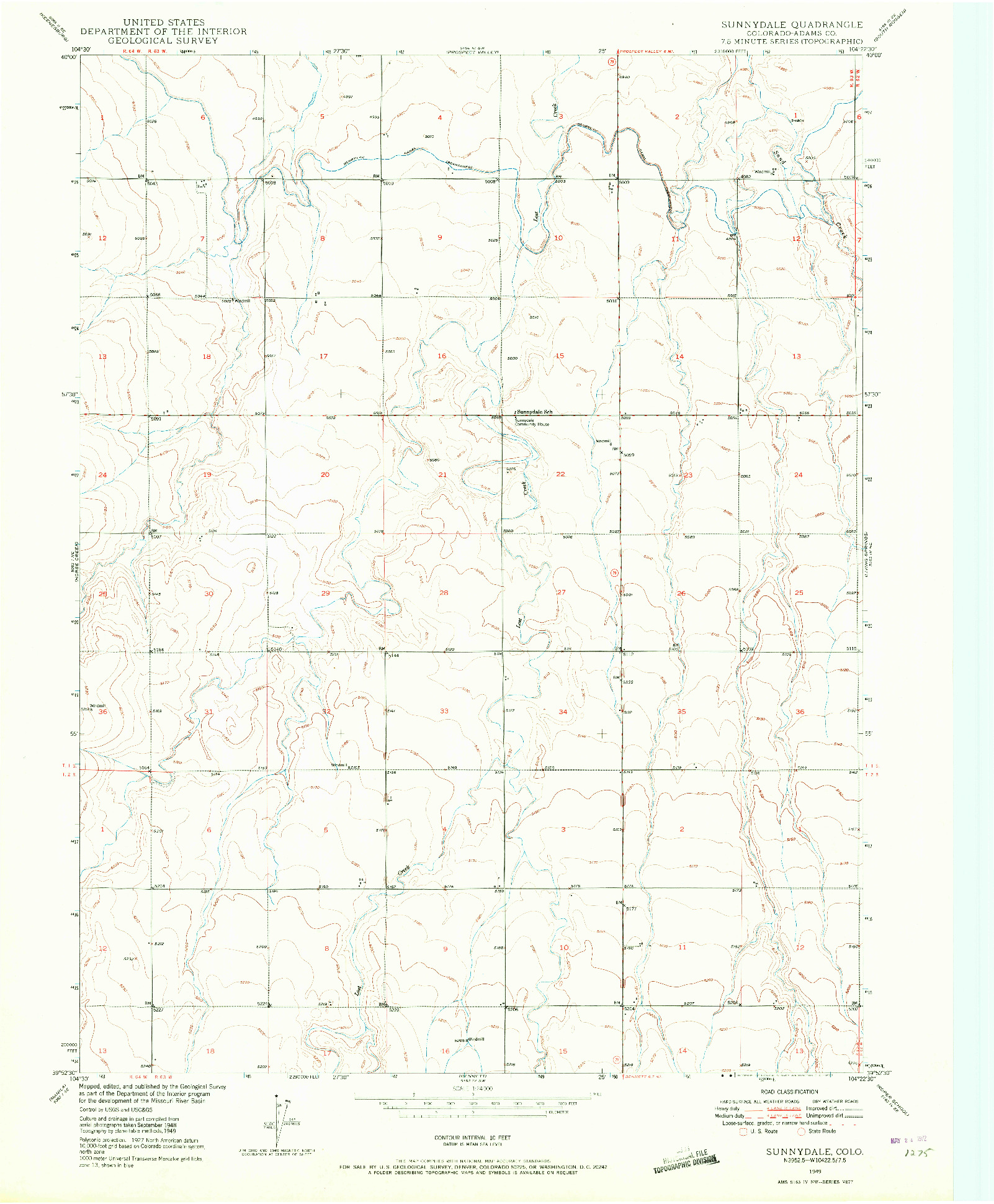 USGS 1:24000-SCALE QUADRANGLE FOR SUNNYDALE, CO 1949