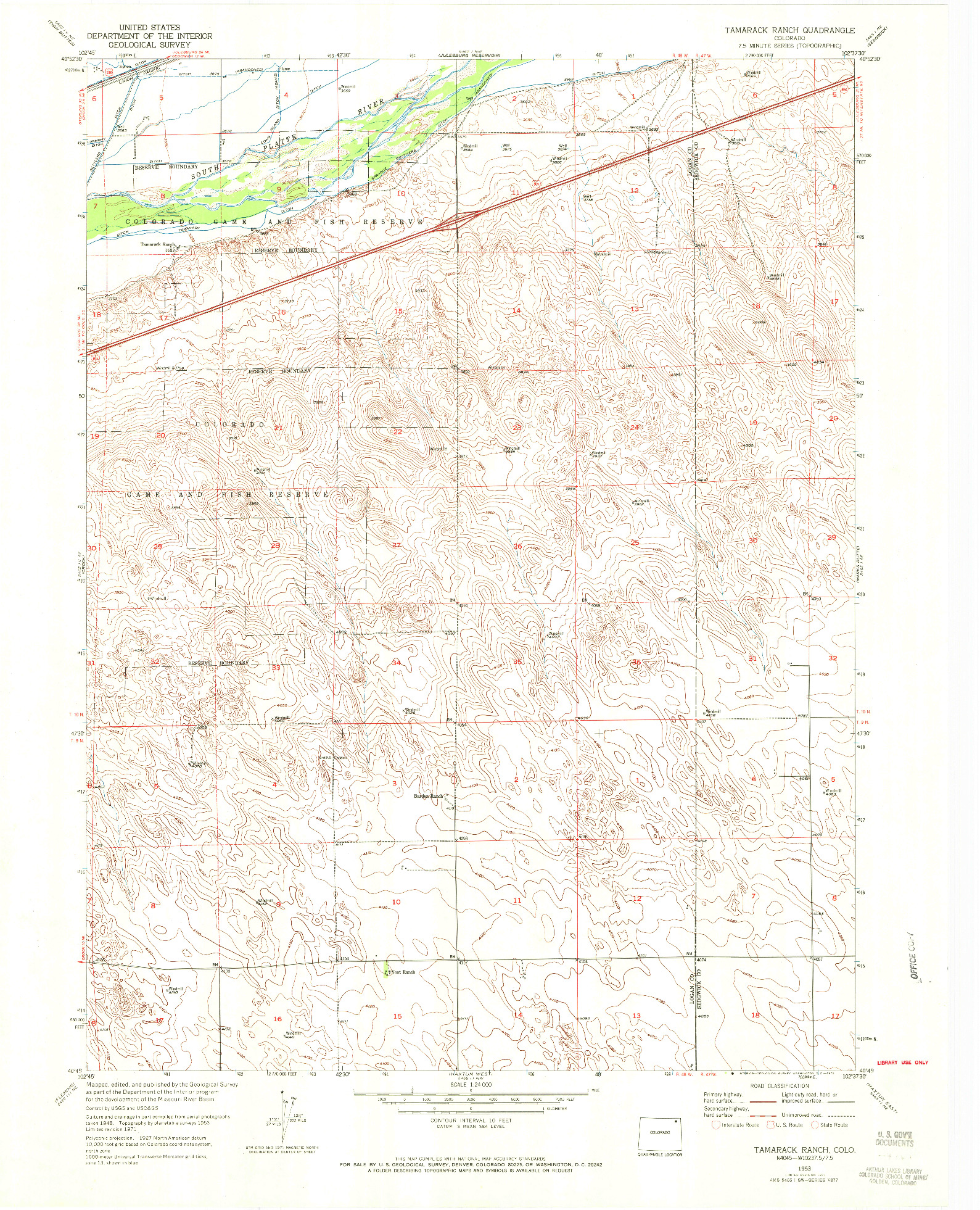 USGS 1:24000-SCALE QUADRANGLE FOR TAMARACK RANCH, CO 1953