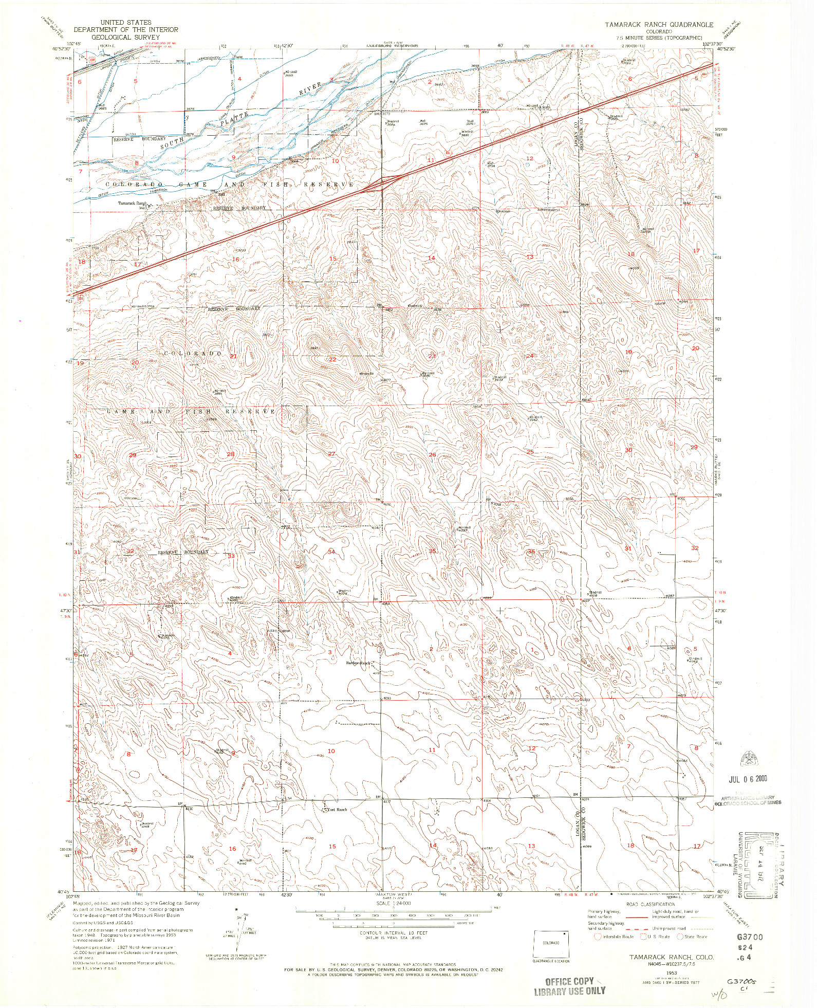 USGS 1:24000-SCALE QUADRANGLE FOR TAMARACK RANCH, CO 1953