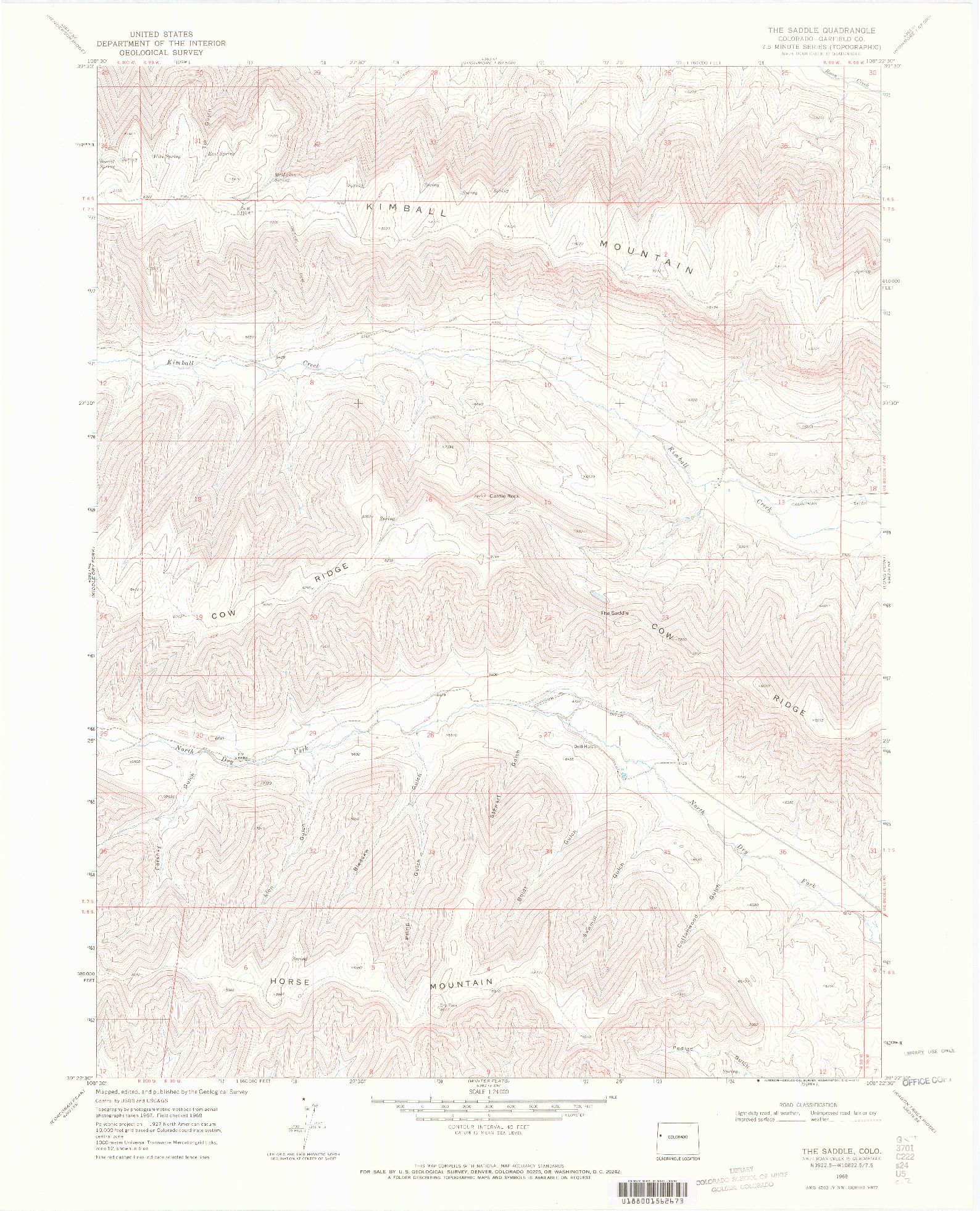 USGS 1:24000-SCALE QUADRANGLE FOR THE SADDLE, CO 1968