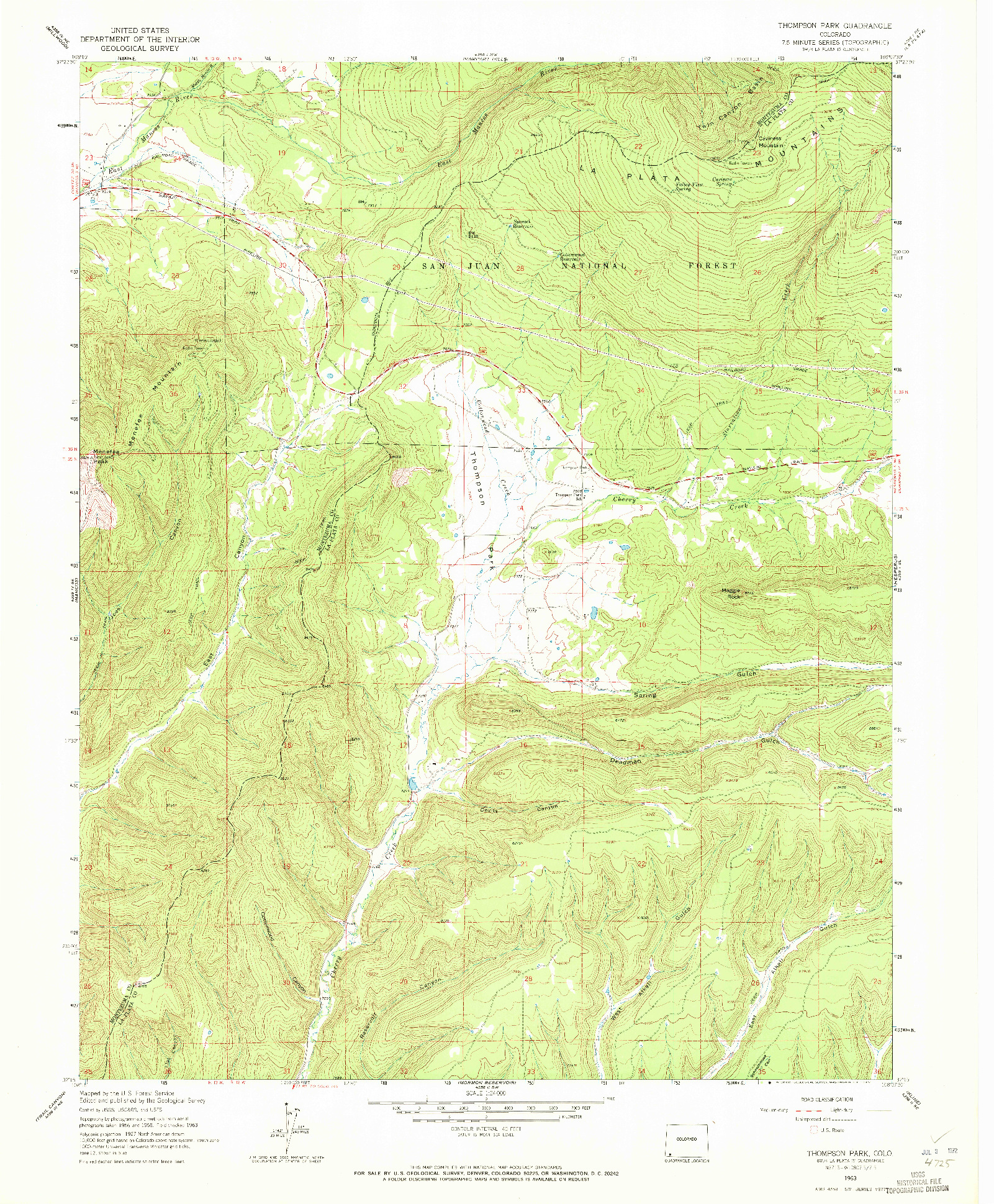 USGS 1:24000-SCALE QUADRANGLE FOR THOMPSON PARK, CO 1963