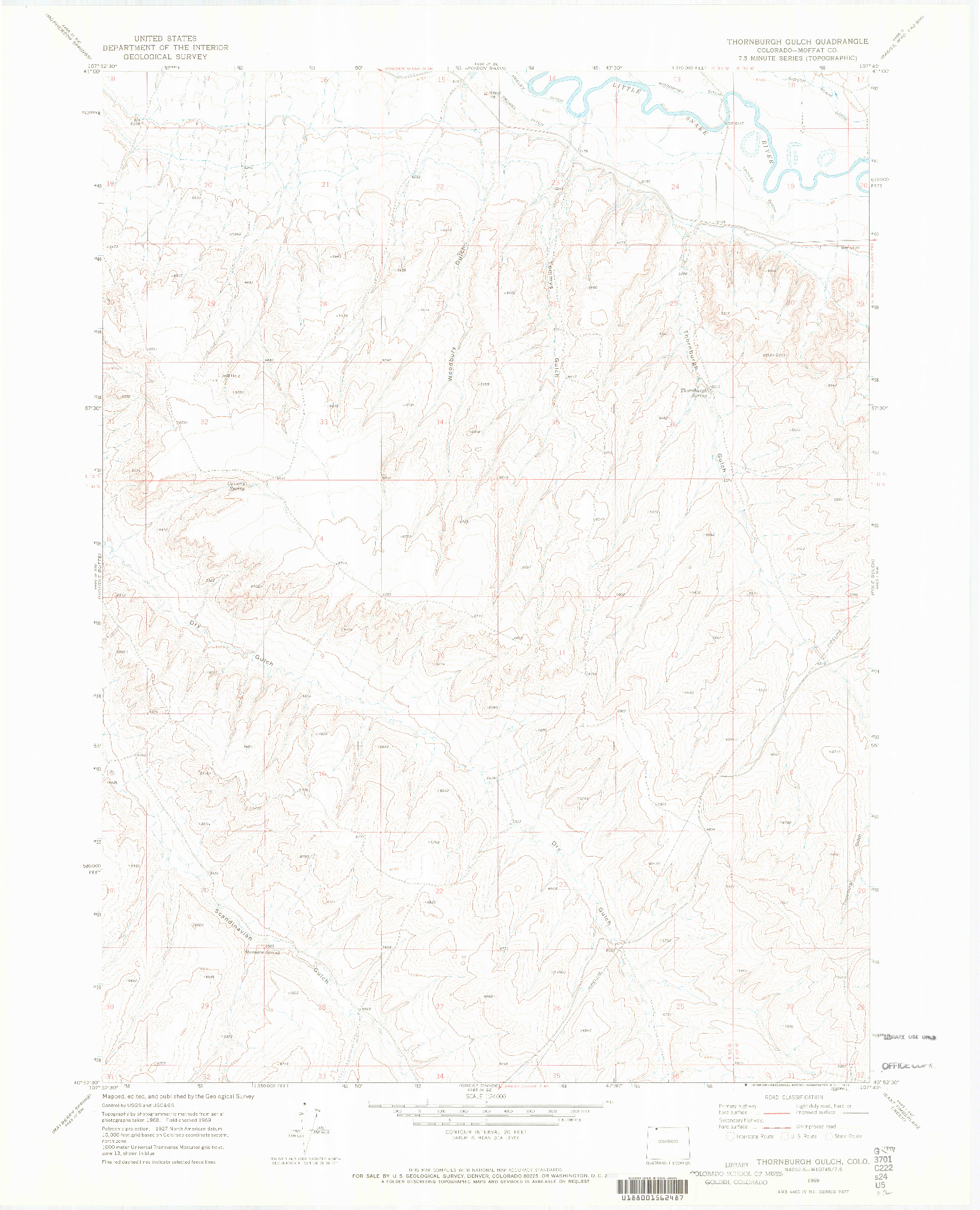 USGS 1:24000-SCALE QUADRANGLE FOR THORNBURGH GULCH, CO 1969